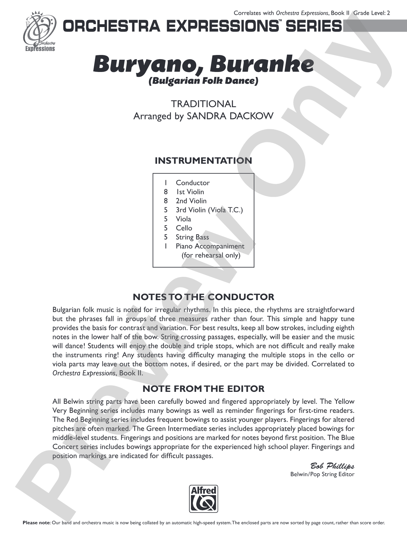Buryano, Buranke: String Orchestra Conductor Score & Parts