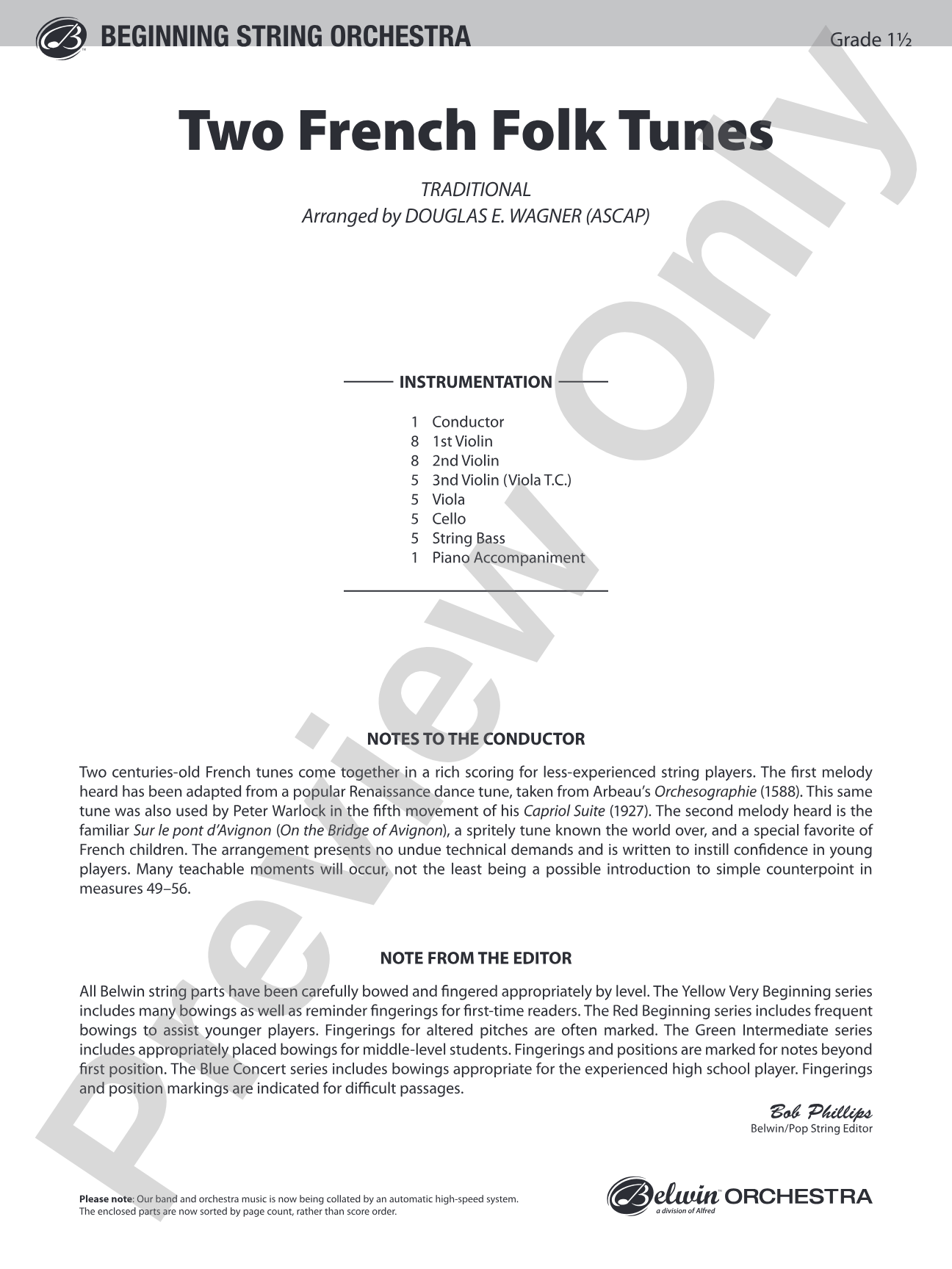 Two French Folk Tunes: String Orchestra Conductor Score & Parts