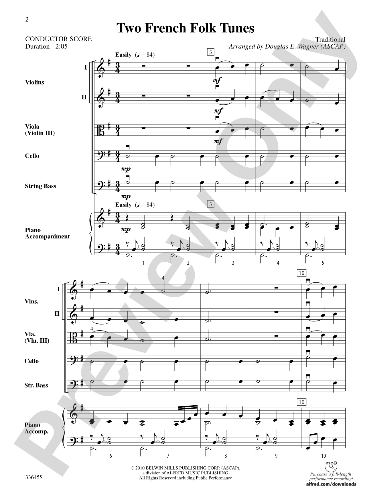 Two French Folk Tunes: String Orchestra Conductor Score & Parts