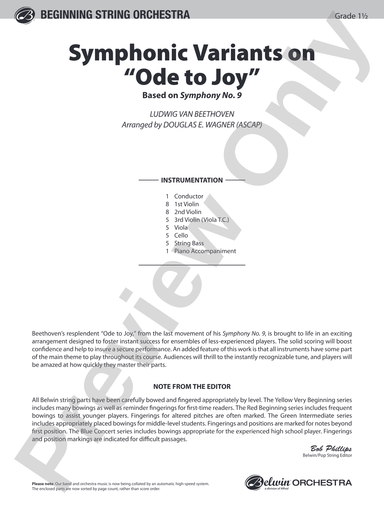 Symphonic Variants on Ode to Joy: String Orchestra Conductor Score & Parts