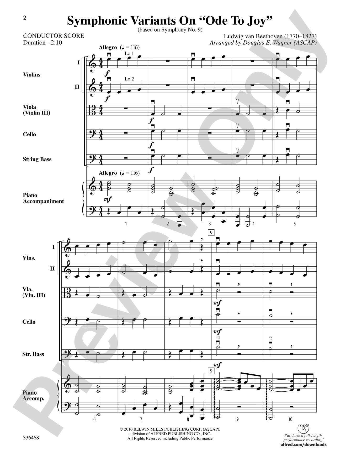 Symphonic Variants on Ode to Joy: String Orchestra Conductor Score & Parts