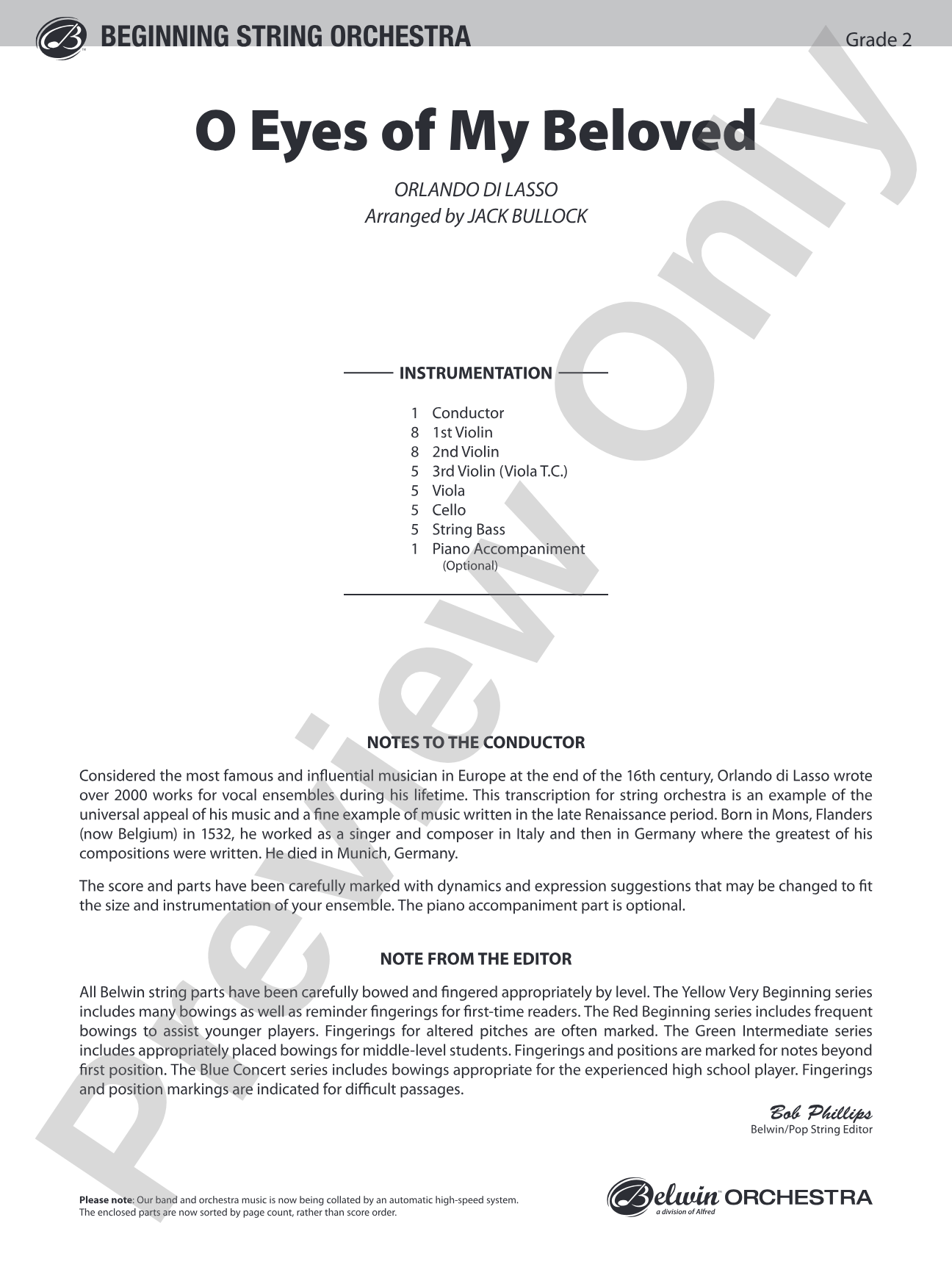 O Eyes of My Beloved: String Orchestra Conductor Score & Parts