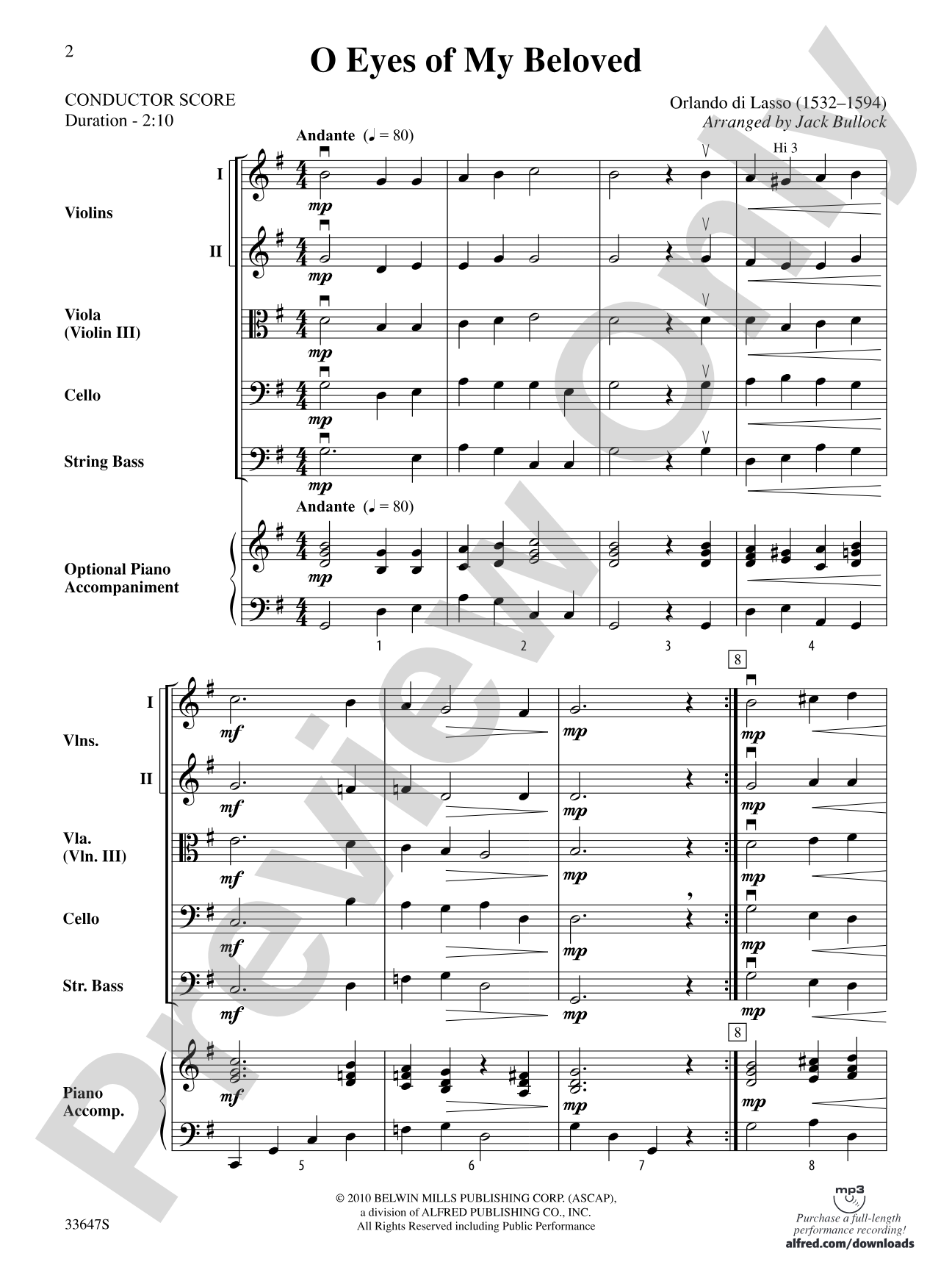 O Eyes of My Beloved: String Orchestra Conductor Score & Parts