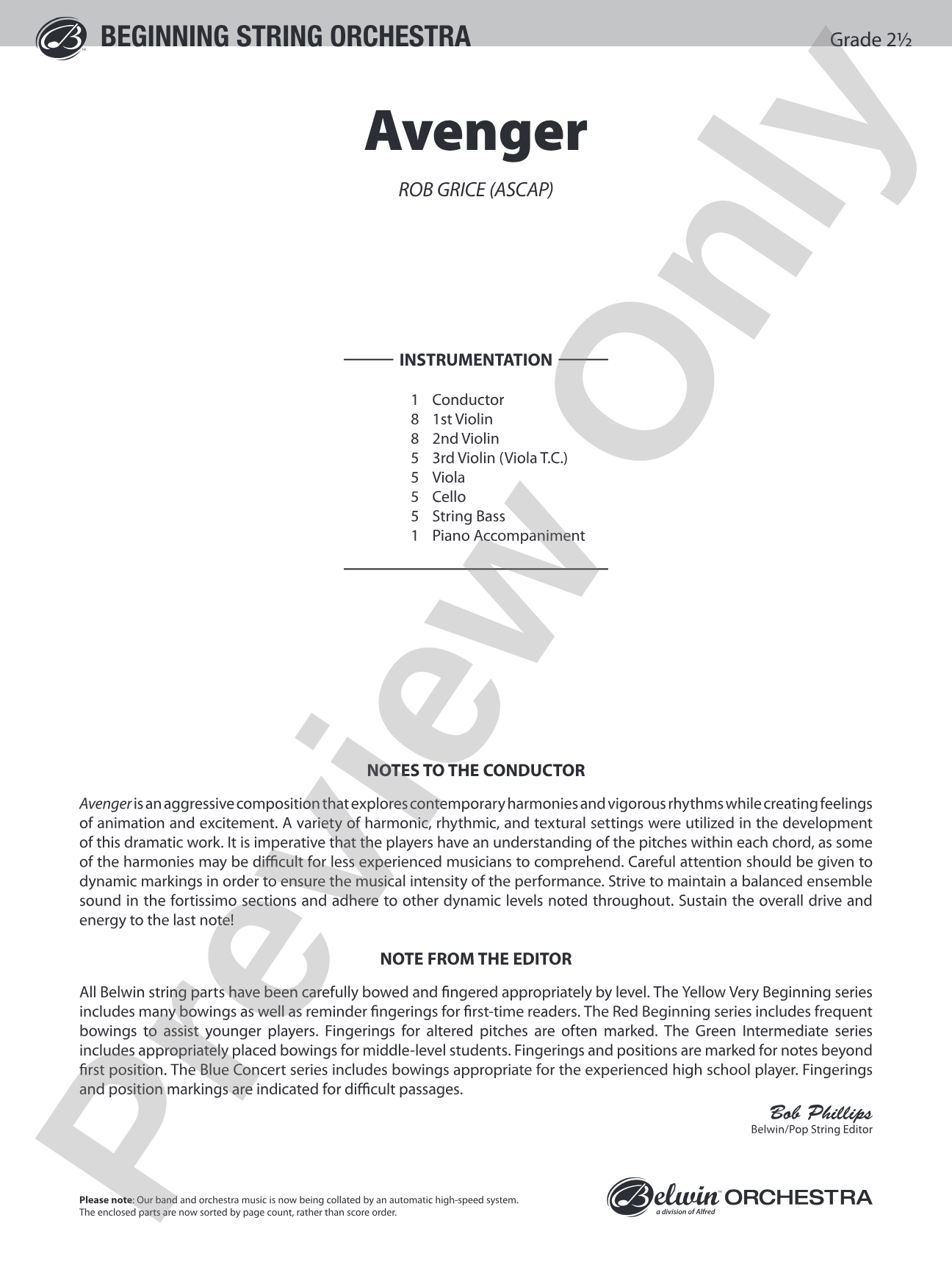 Avenger: String Orchestra Conductor Score & Parts