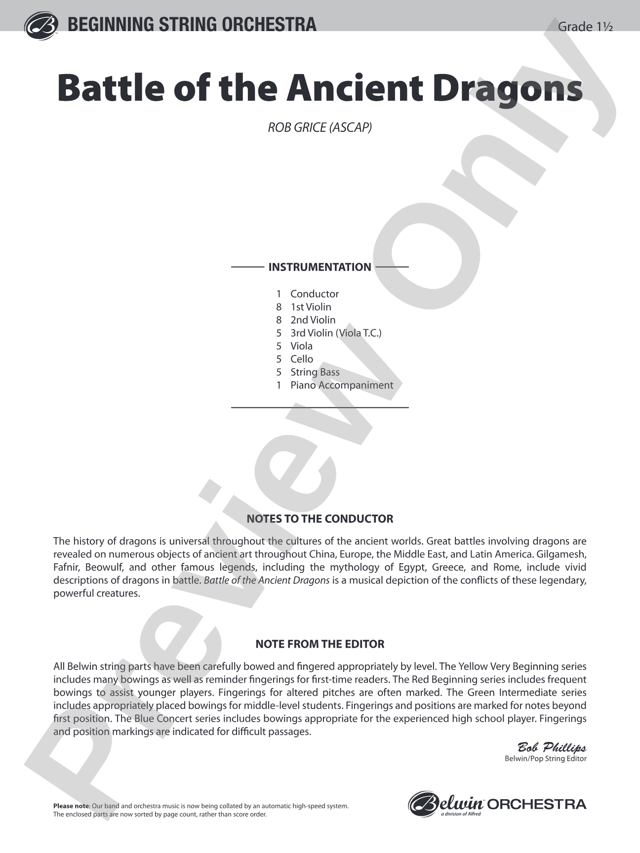 Battle of the Ancient Dragons: String Orchestra Conductor Score & Parts