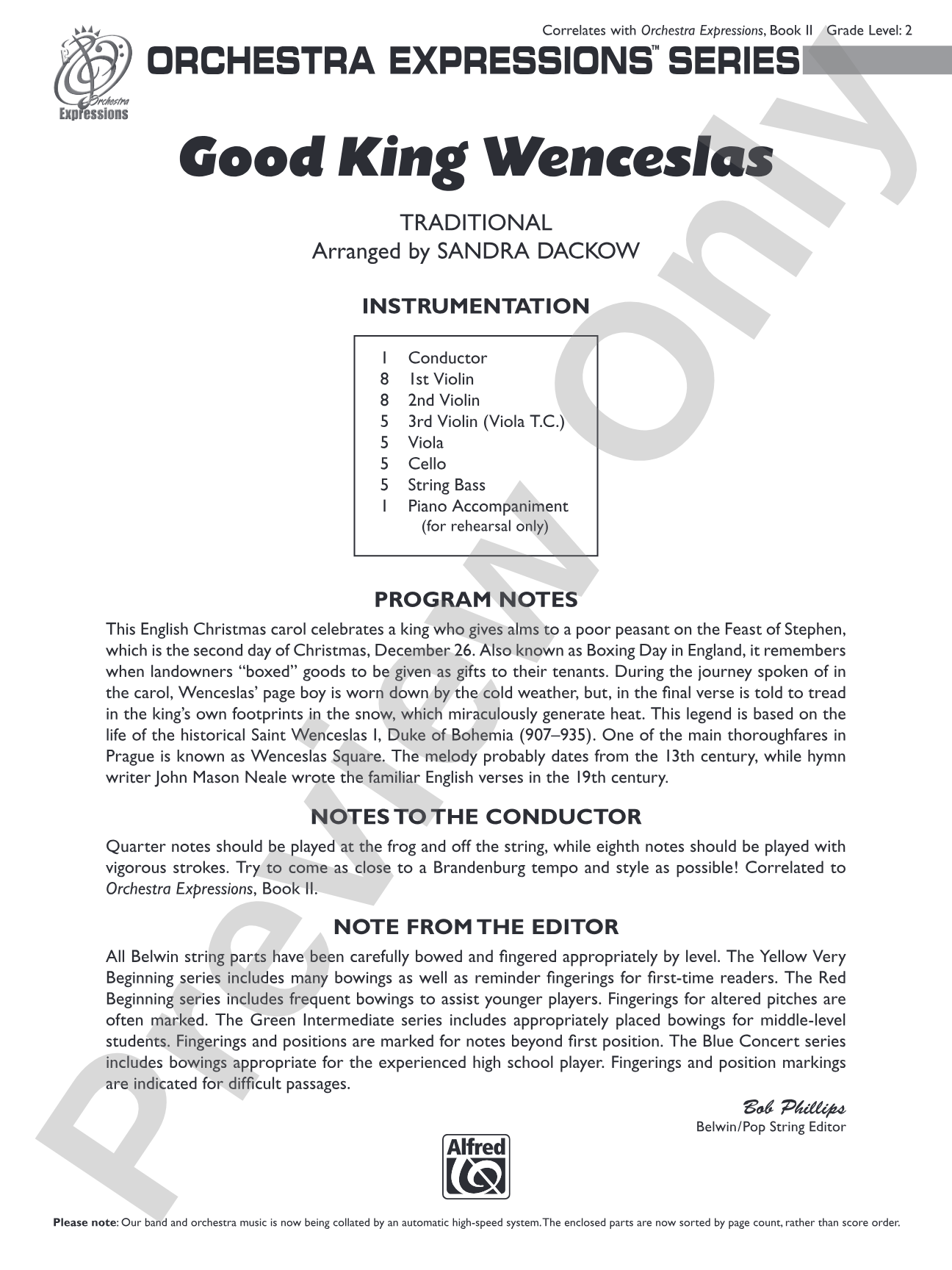 Good King Wenceslas: String Orchestra Conductor Score & Parts