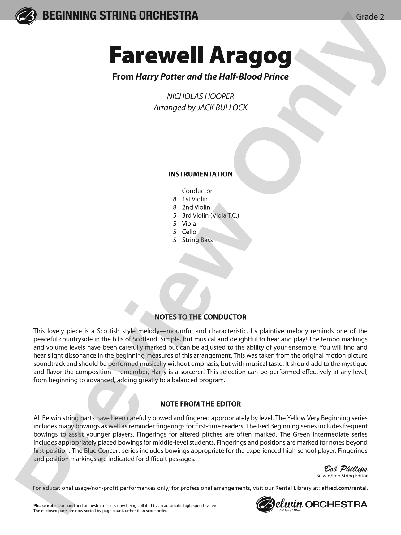 Farewell Aragog (from Harry Potter and the Half-Blood Prince): String Orchestra Conductor Score & Parts