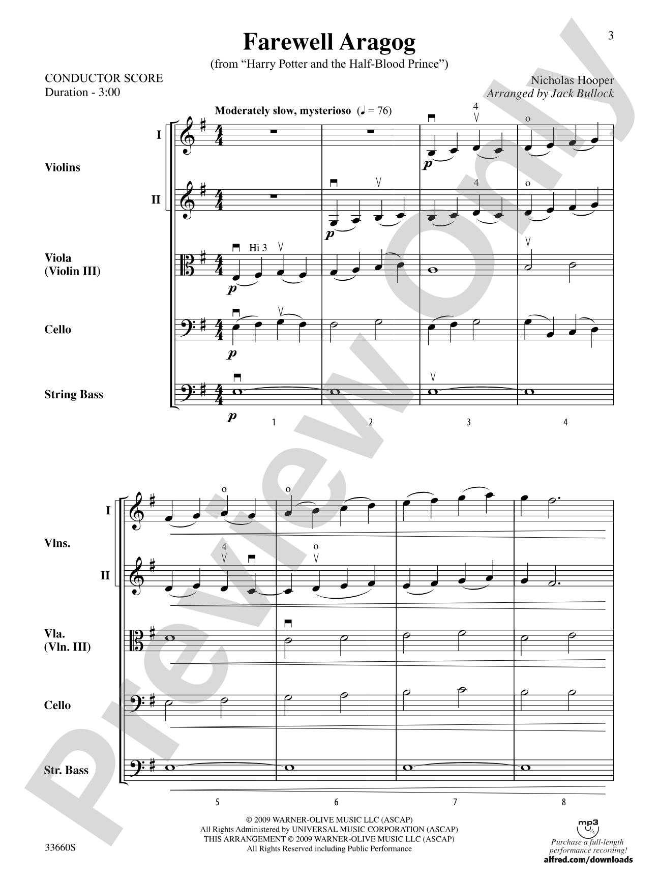 Farewell Aragog (from Harry Potter and the Half-Blood Prince): String Orchestra Conductor Score & Parts