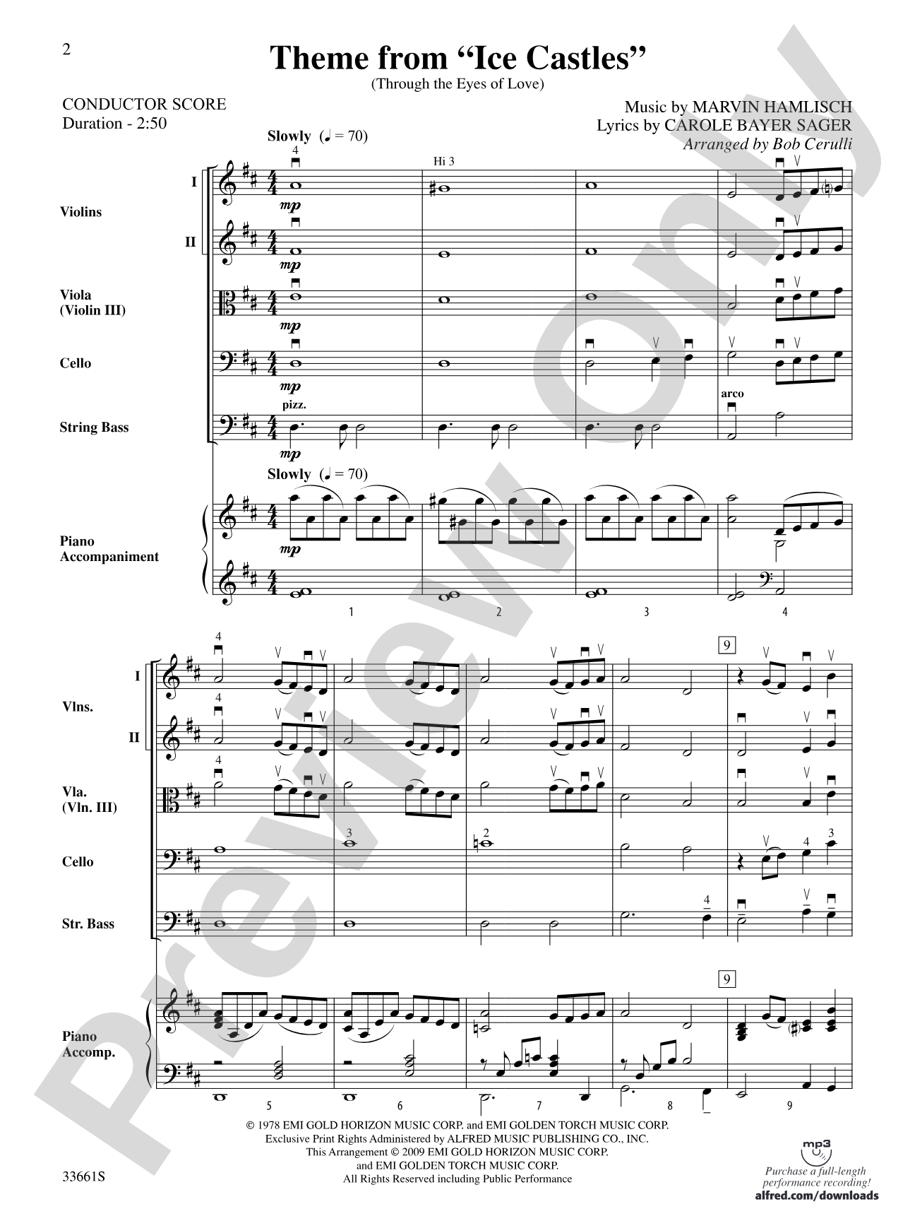 Ice Castles, Theme from (Through the Eyes of Love): String Orchestra Conductor Score & Parts