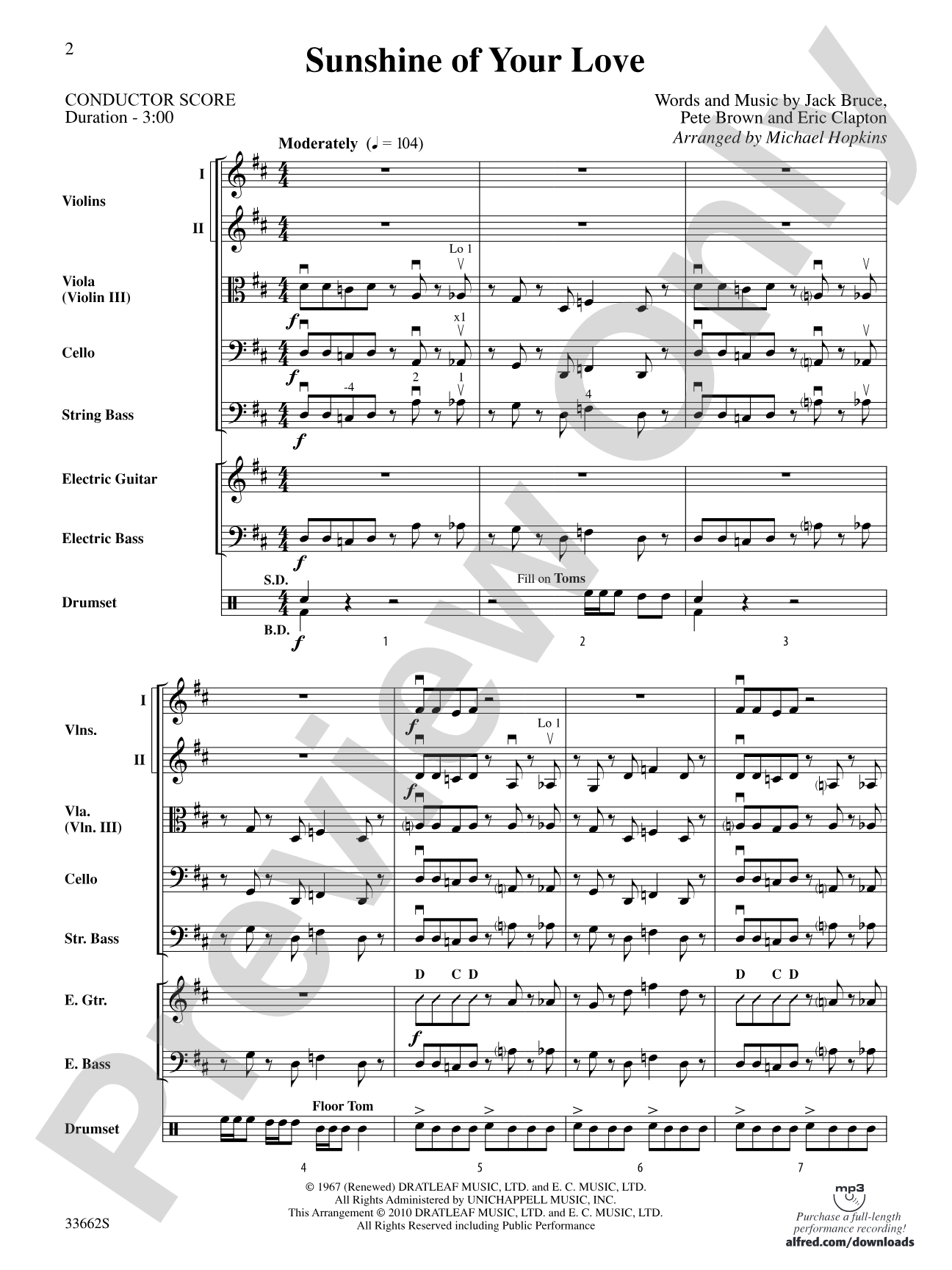 Sunshine of Your Love: String Orchestra Conductor Score & Parts