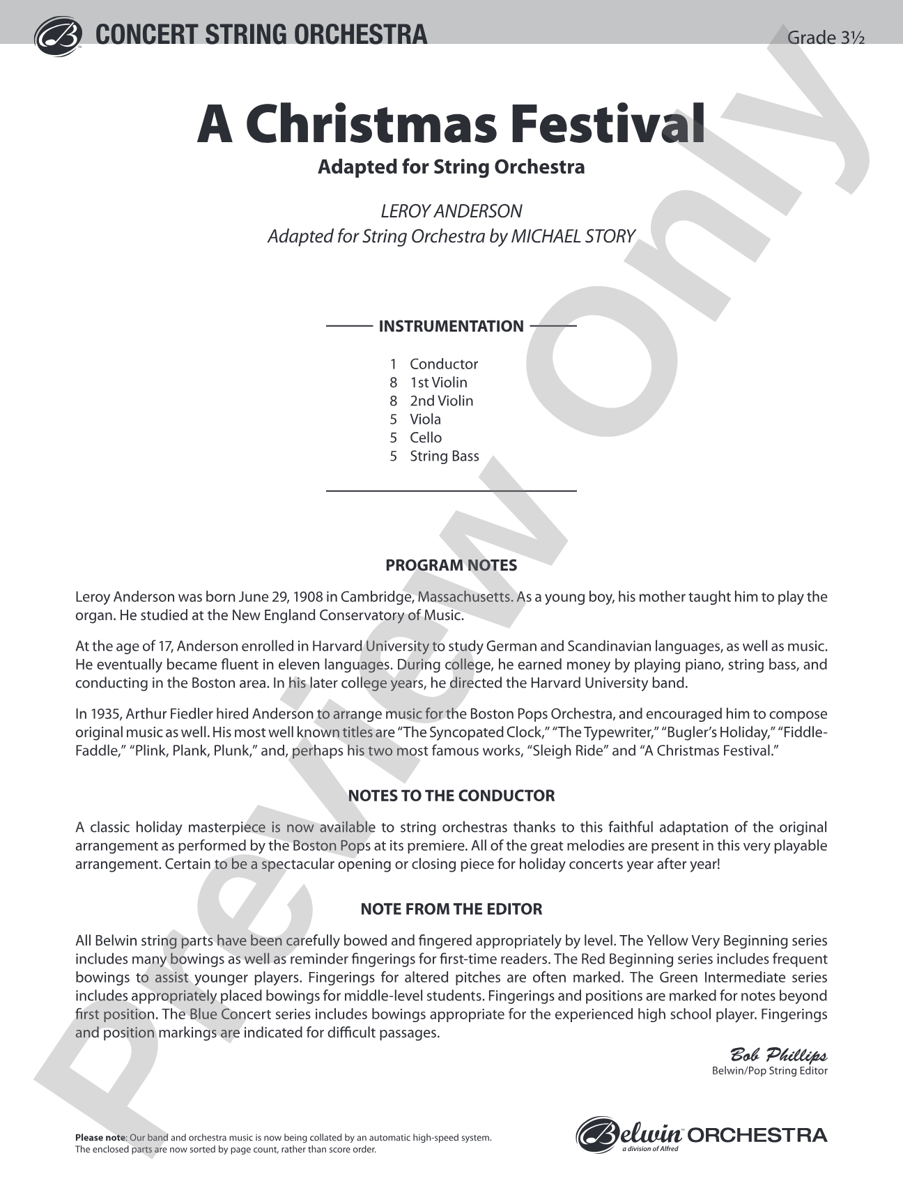 A Christmas Festival: String Orchestra Conductor Score & Parts