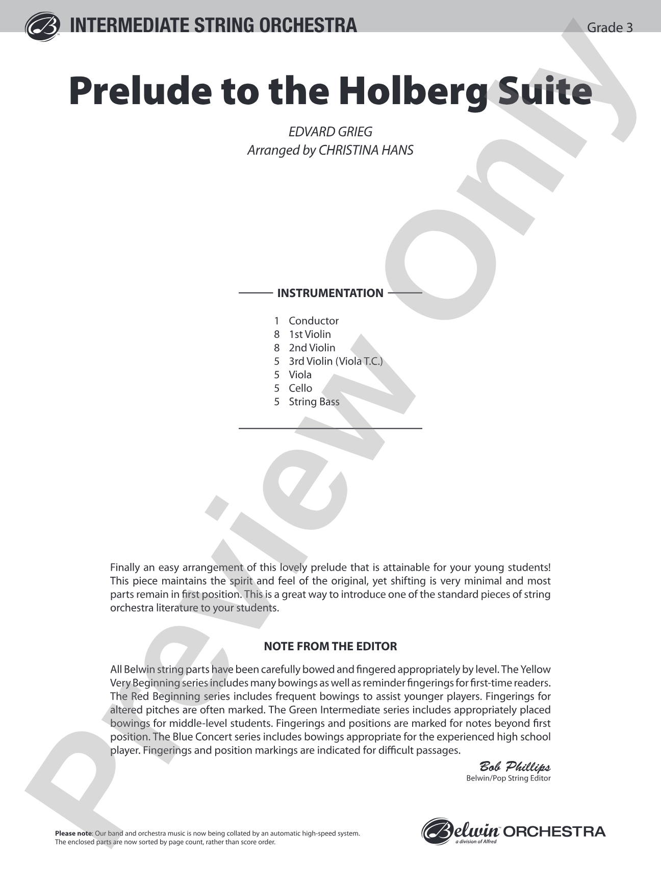 Prelude to the Holberg Suite: String Orchestra Conductor Score & Parts