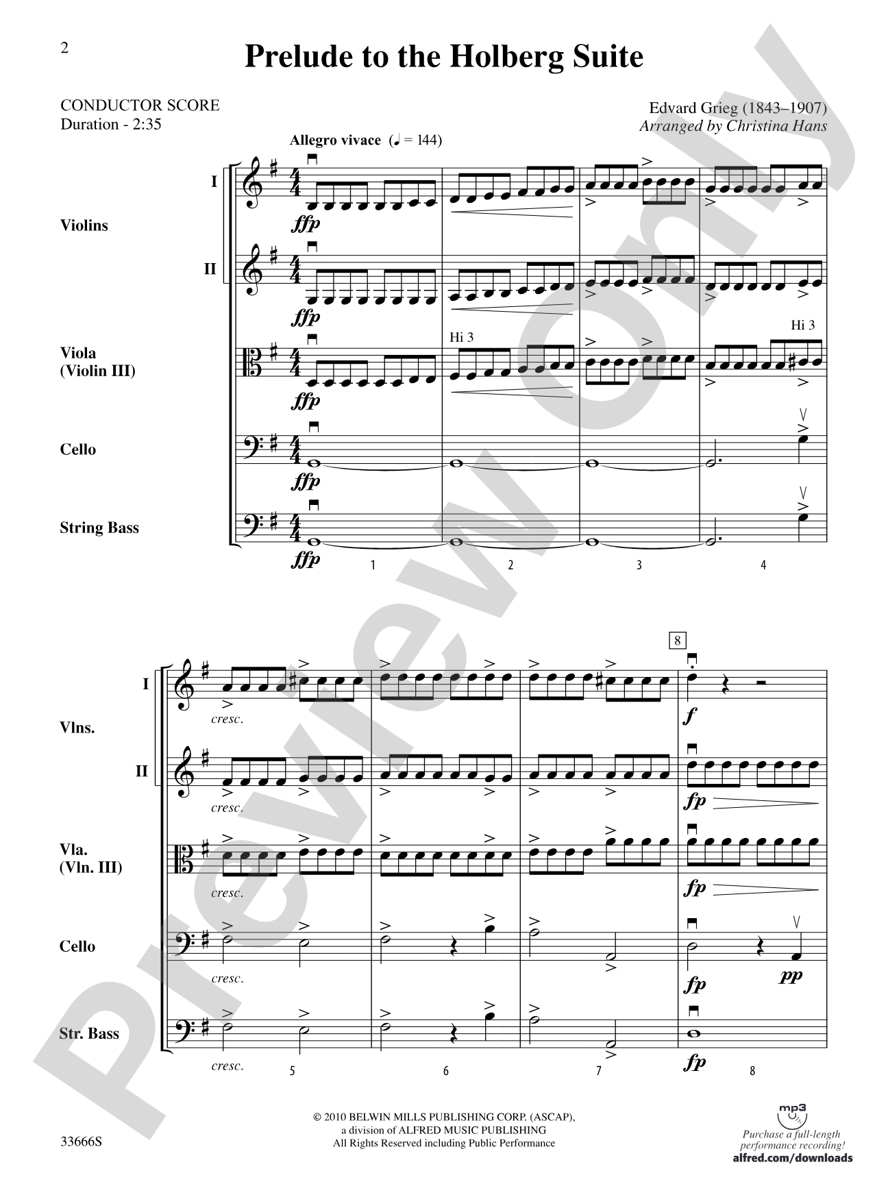 Prelude to the Holberg Suite: String Orchestra Conductor Score & Parts