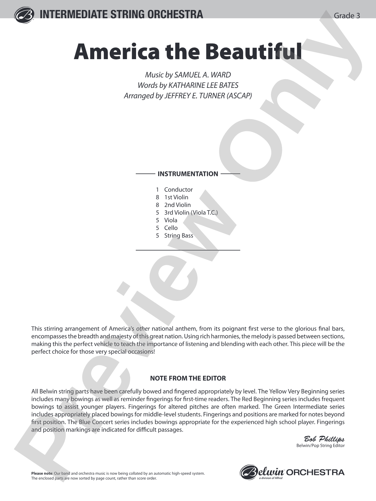America the Beautiful: String Orchestra Conductor Score & Parts