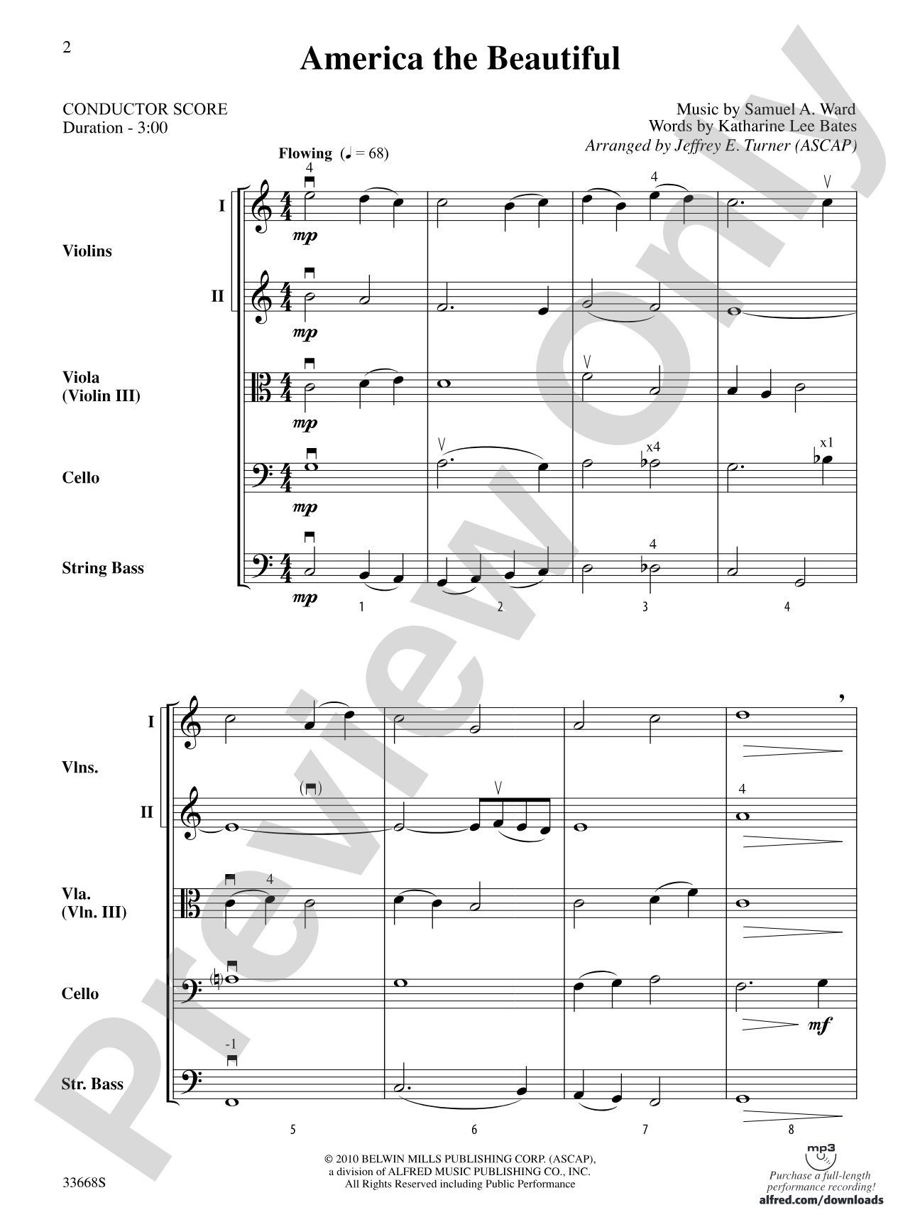 America the Beautiful: String Orchestra Conductor Score & Parts