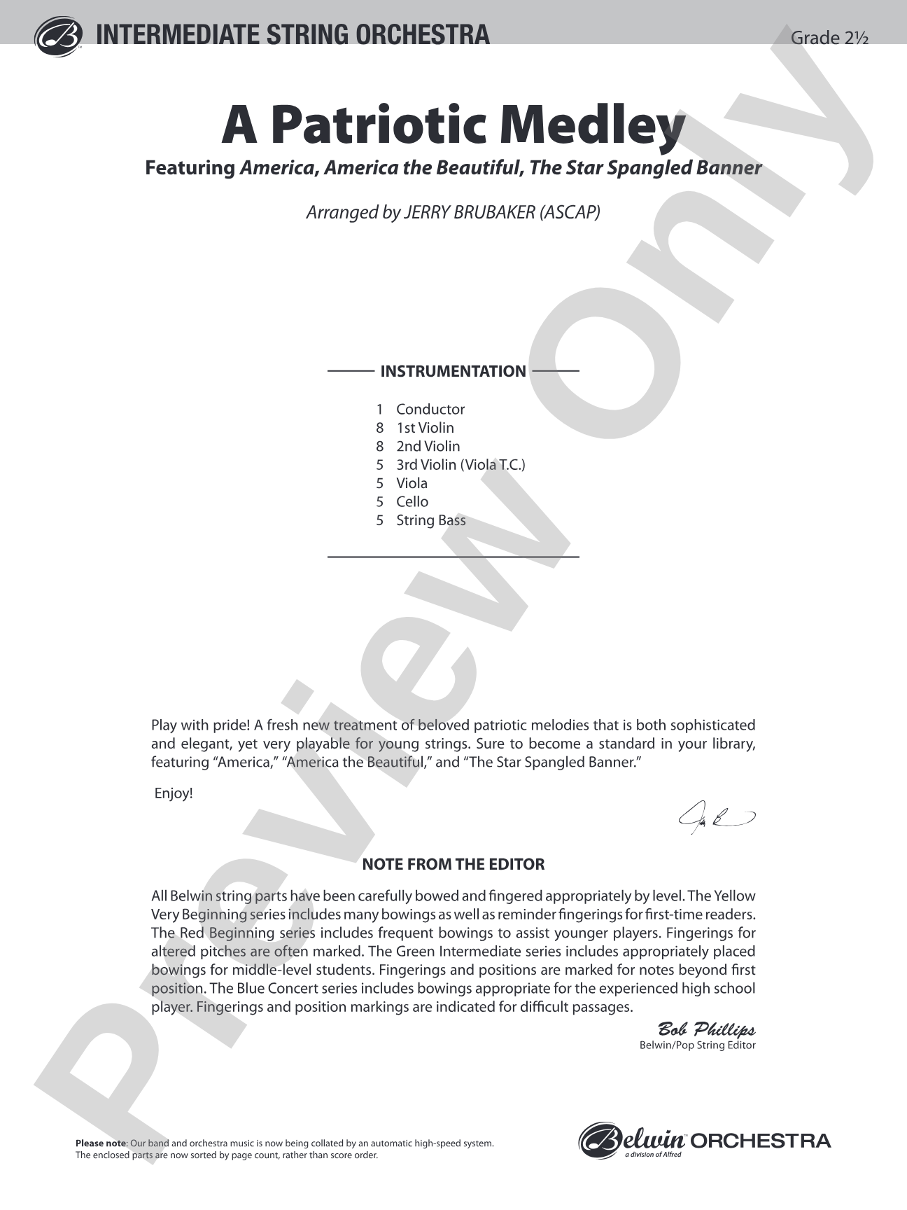 A Patriotic Medley: String Orchestra Conductor Score & Parts
