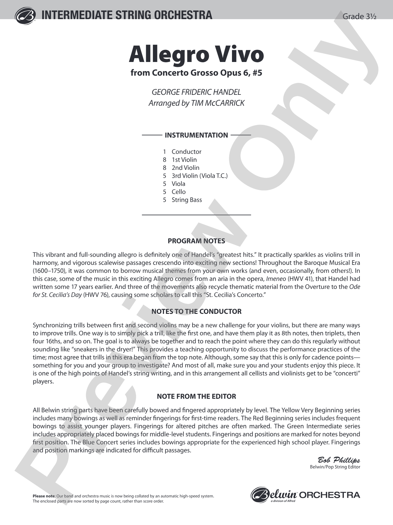Allegro Vivo: String Orchestra Conductor Score & Parts