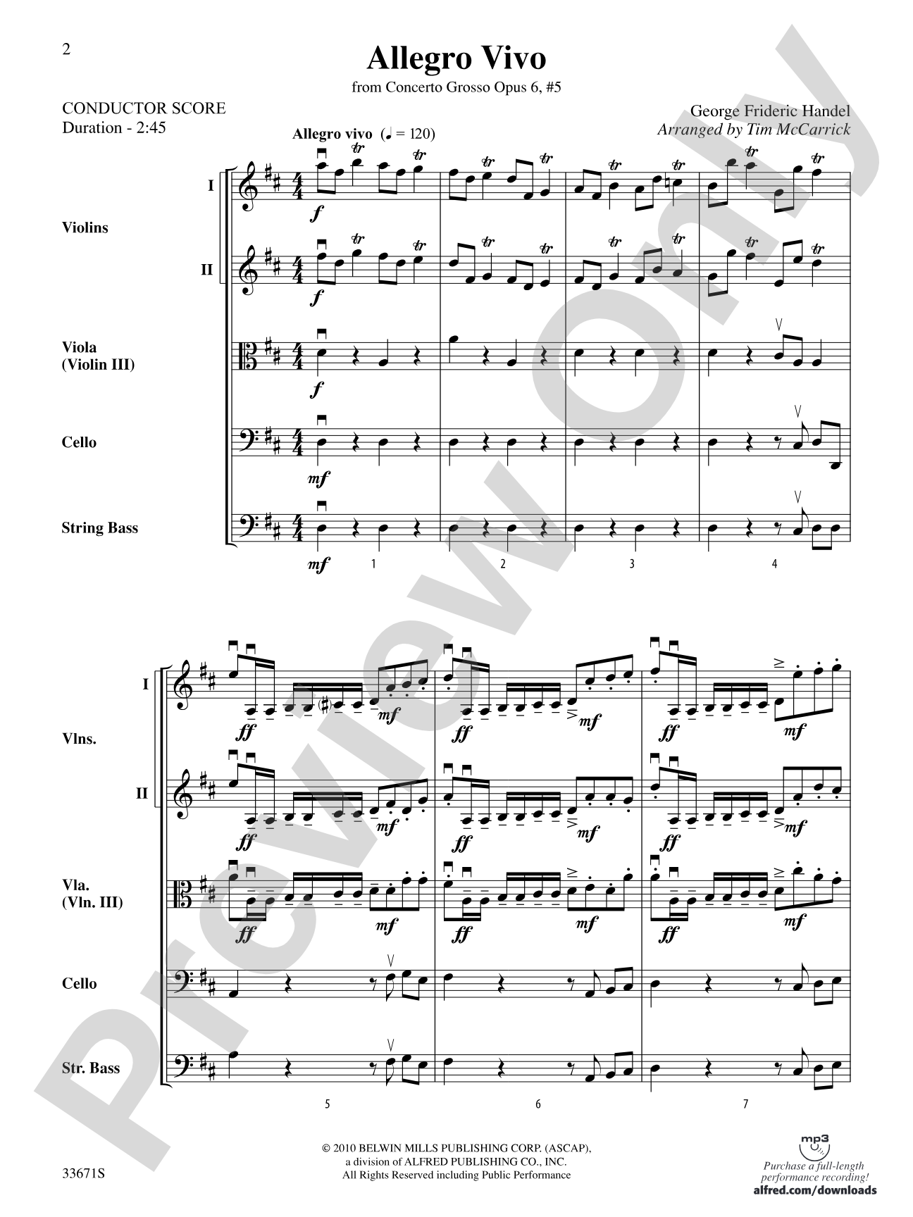 Allegro Vivo: String Orchestra Conductor Score & Parts