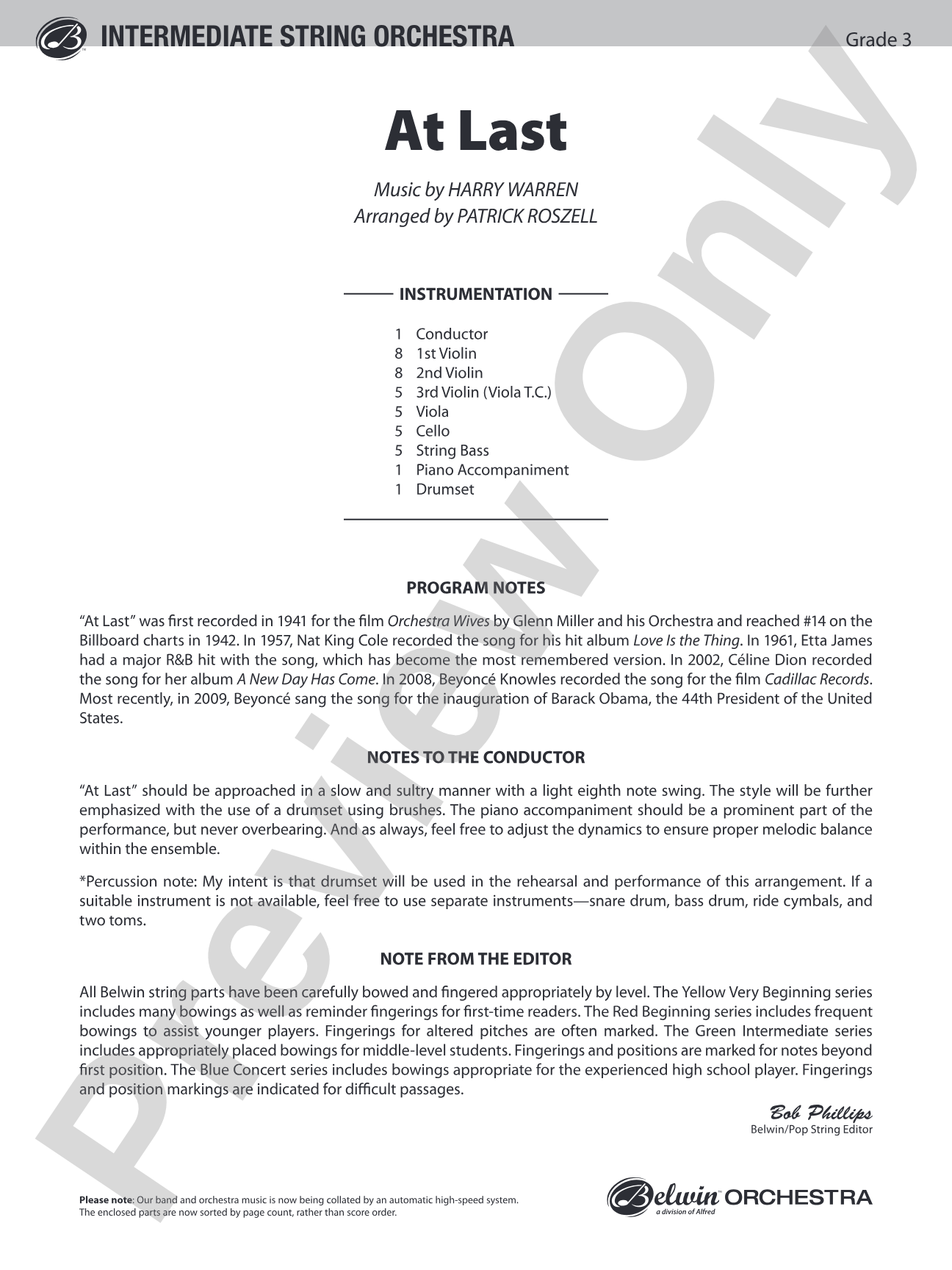 At Last: String Orchestra Conductor Score & Parts