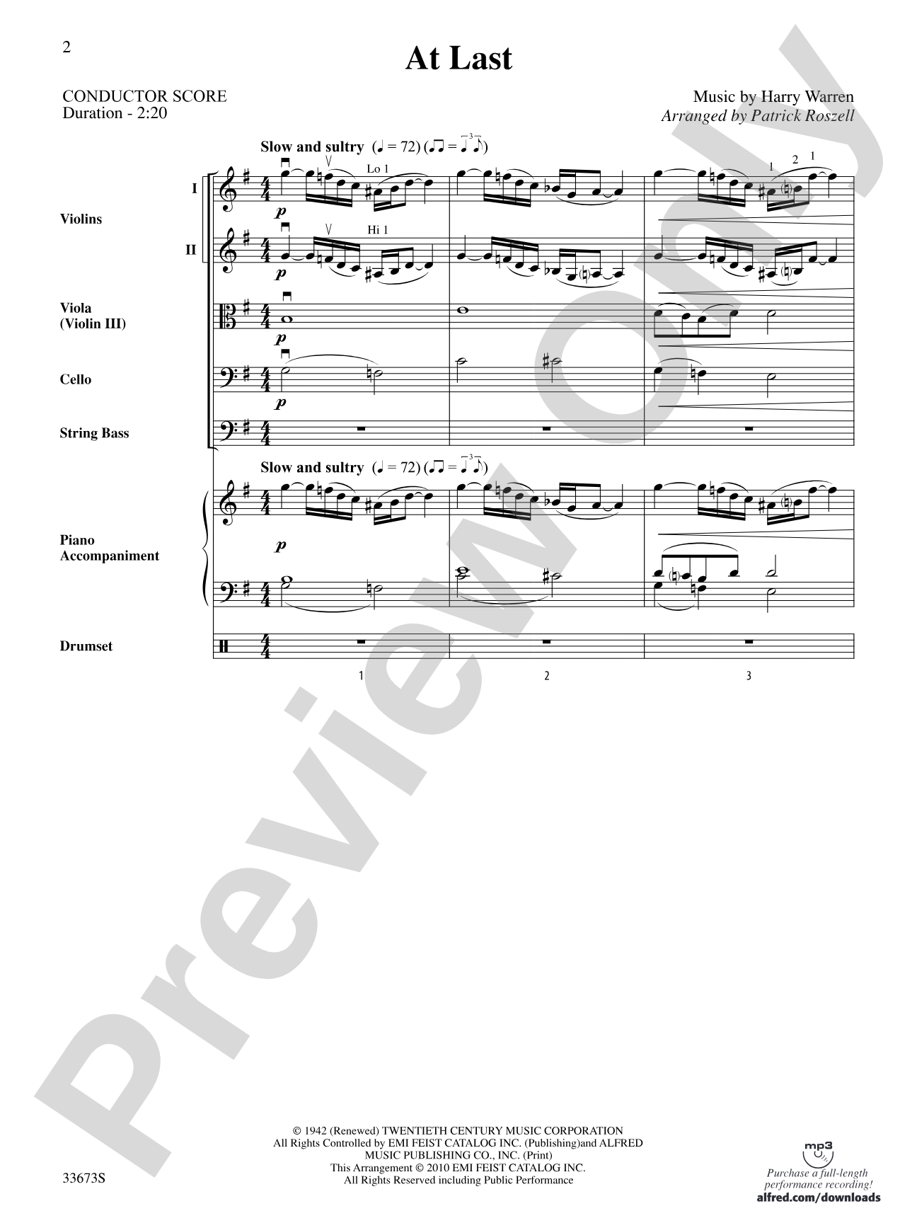 At Last: String Orchestra Conductor Score & Parts
