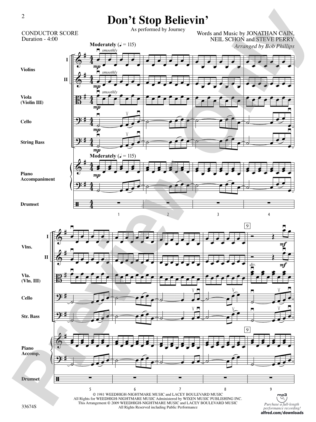 Don't Stop Believin': String Orchestra Conductor Score & Parts