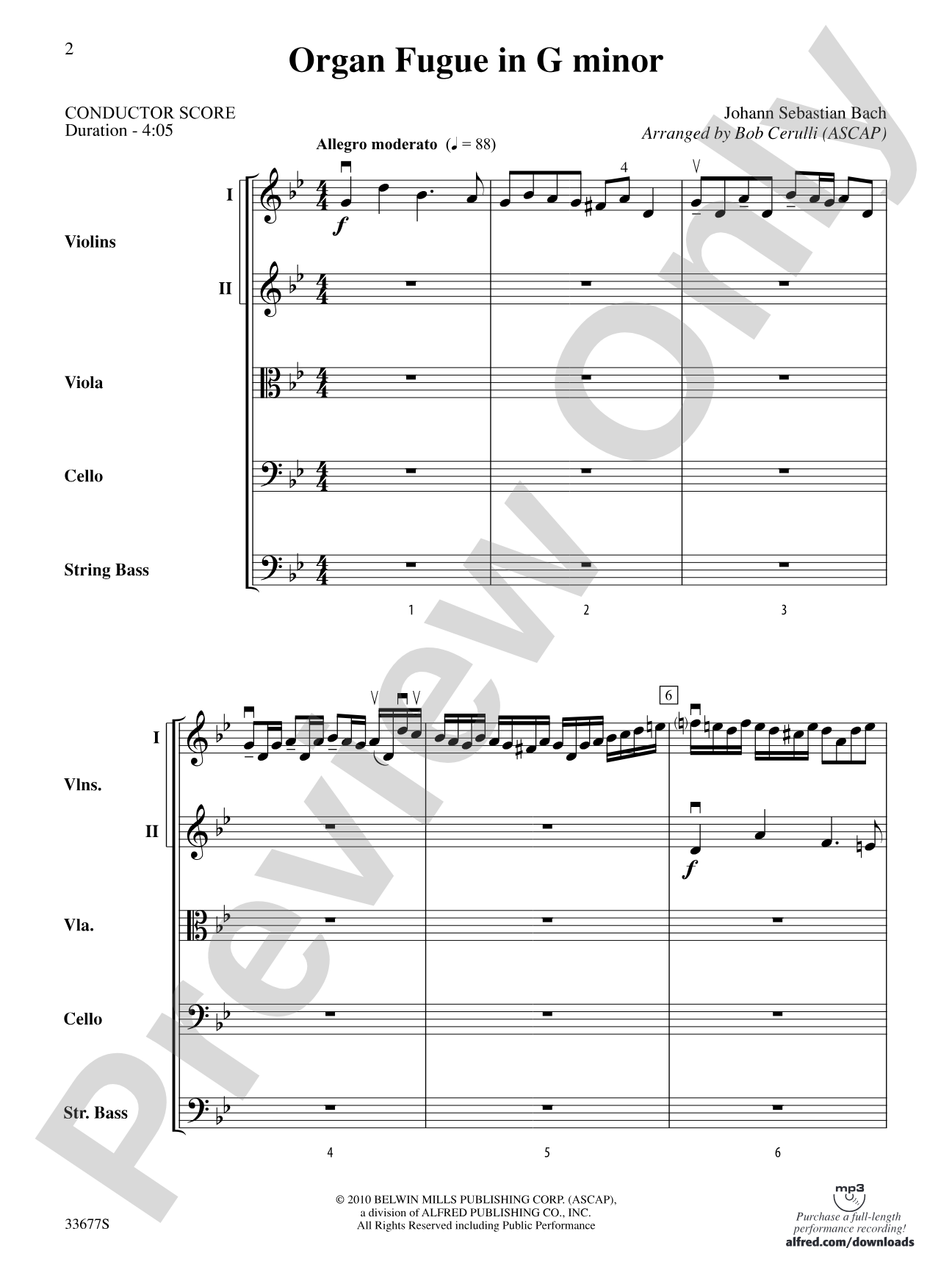 Organ Fugue in G Minor: String Orchestra Conductor Score & Parts
