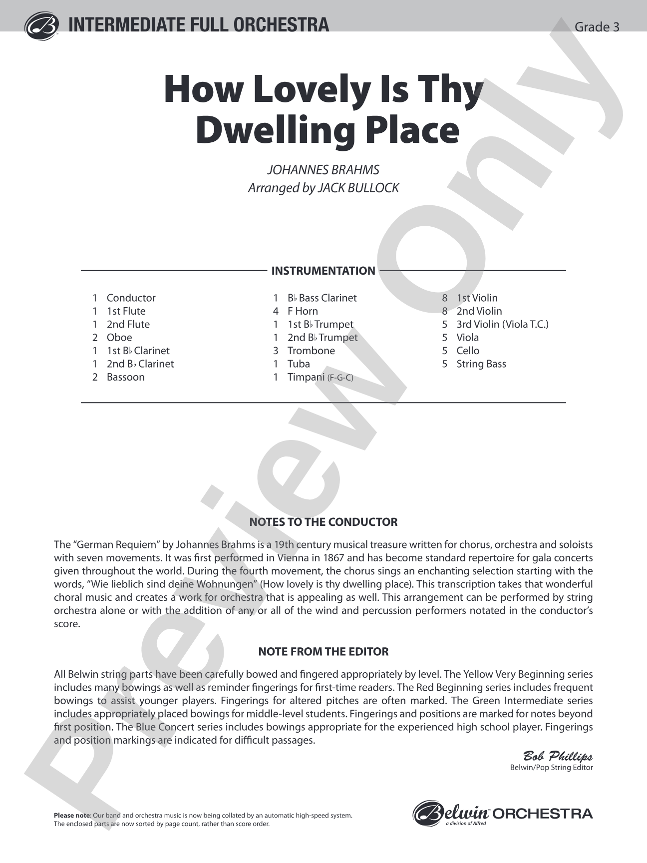 How Lovely Is Thy Dwelling Place: Full Orchestra Conductor Score & Parts
