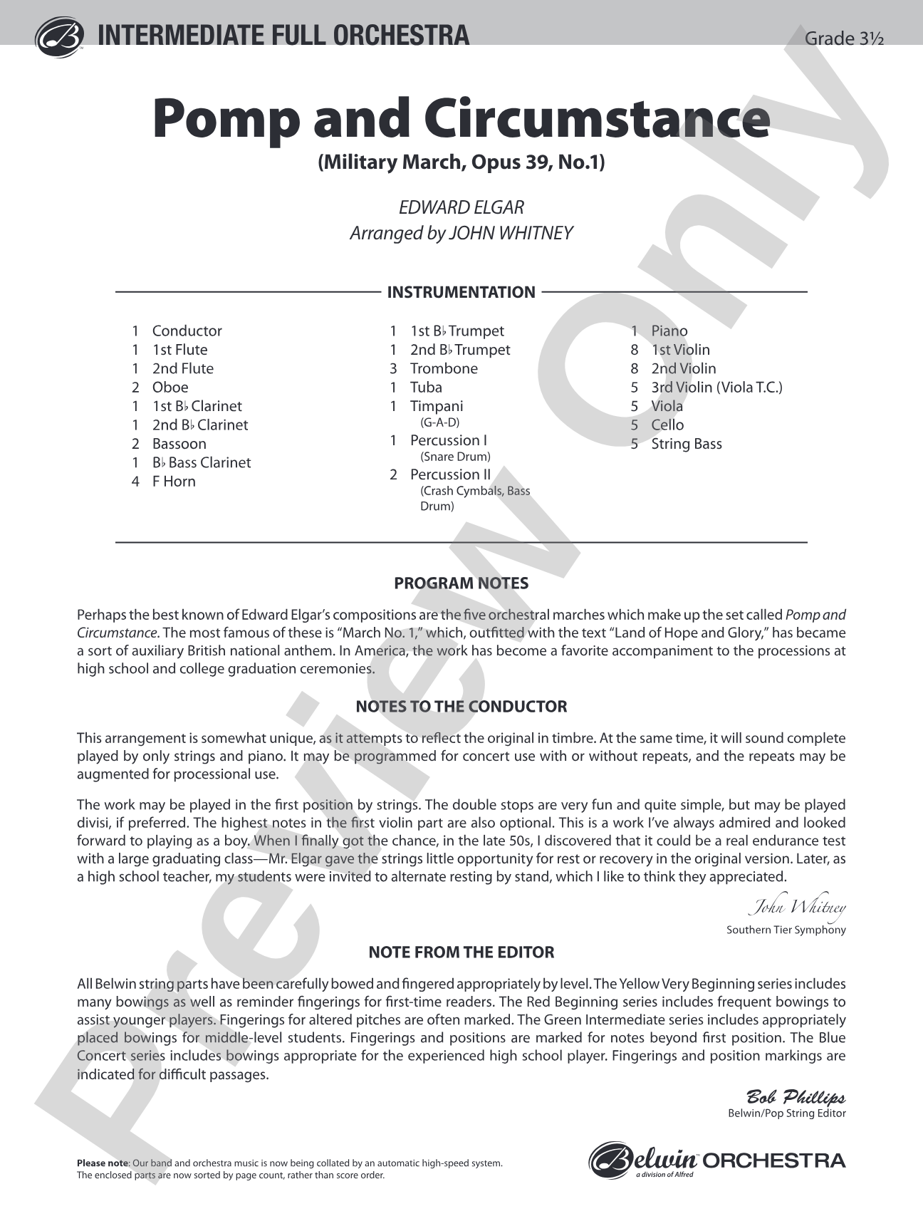 Pomp and Circumstance: Full Orchestra Conductor Score & Parts