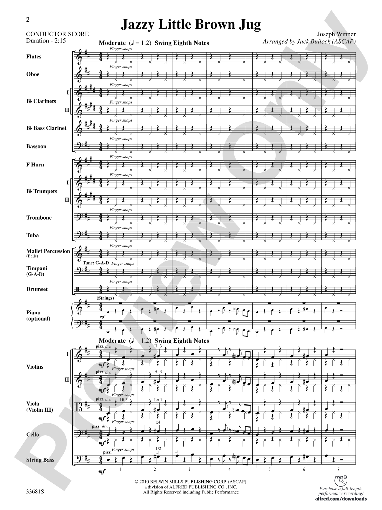 Jazzy Little Brown Jug: Full Orchestra Conductor Score & Parts