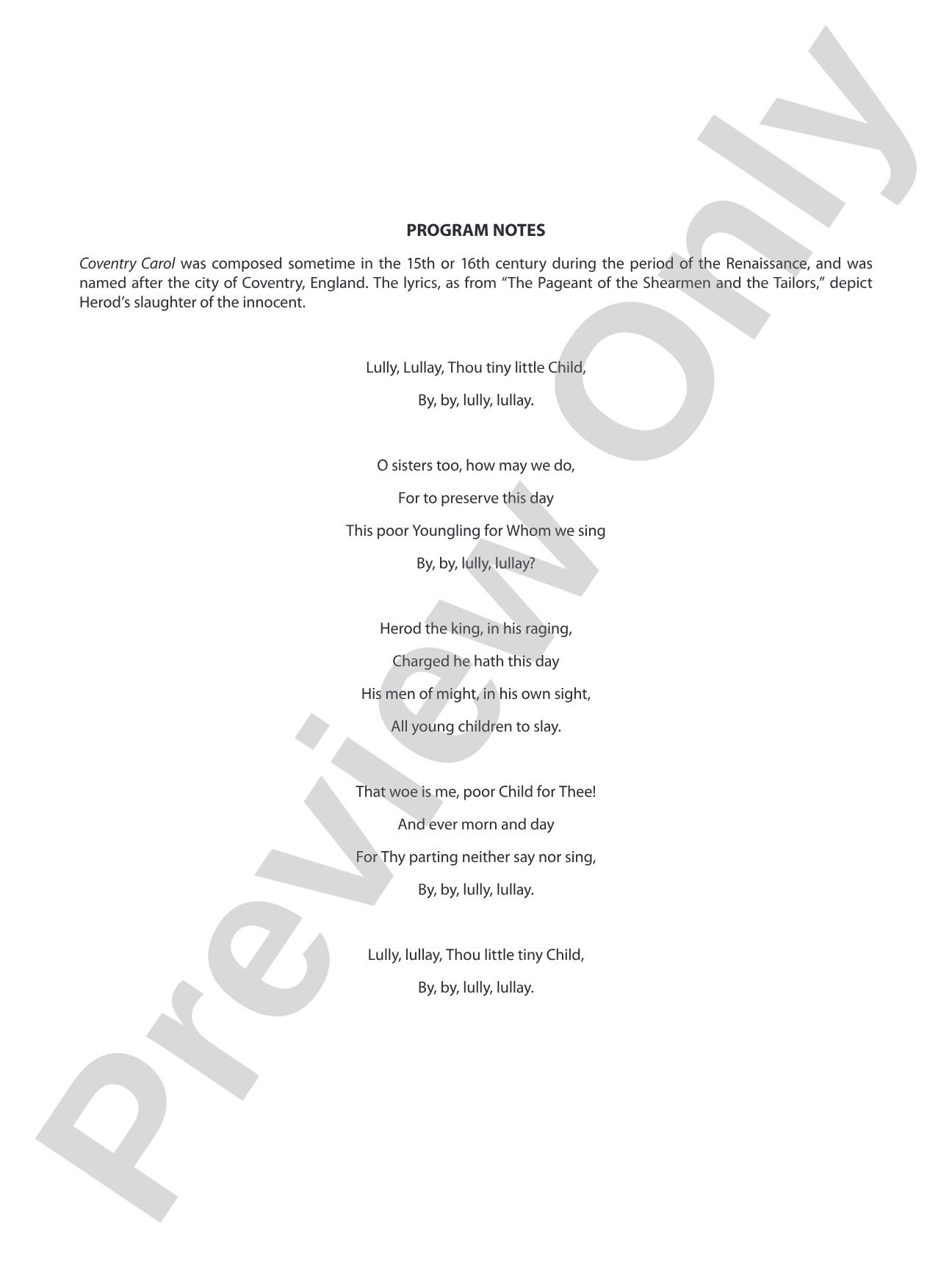 Coventry Carol: Full Orchestra Conductor Score & Parts