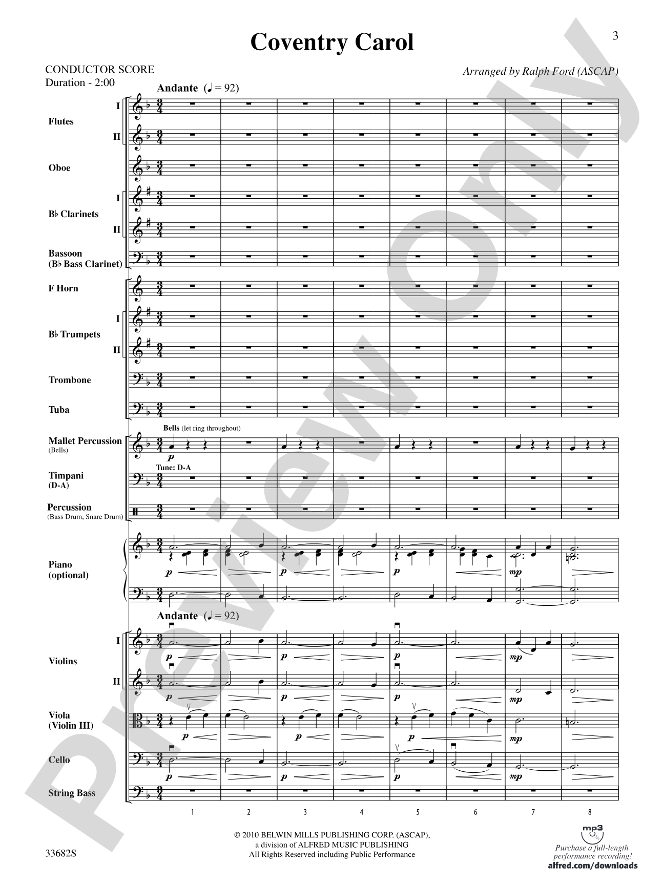 Coventry Carol: Full Orchestra Conductor Score & Parts