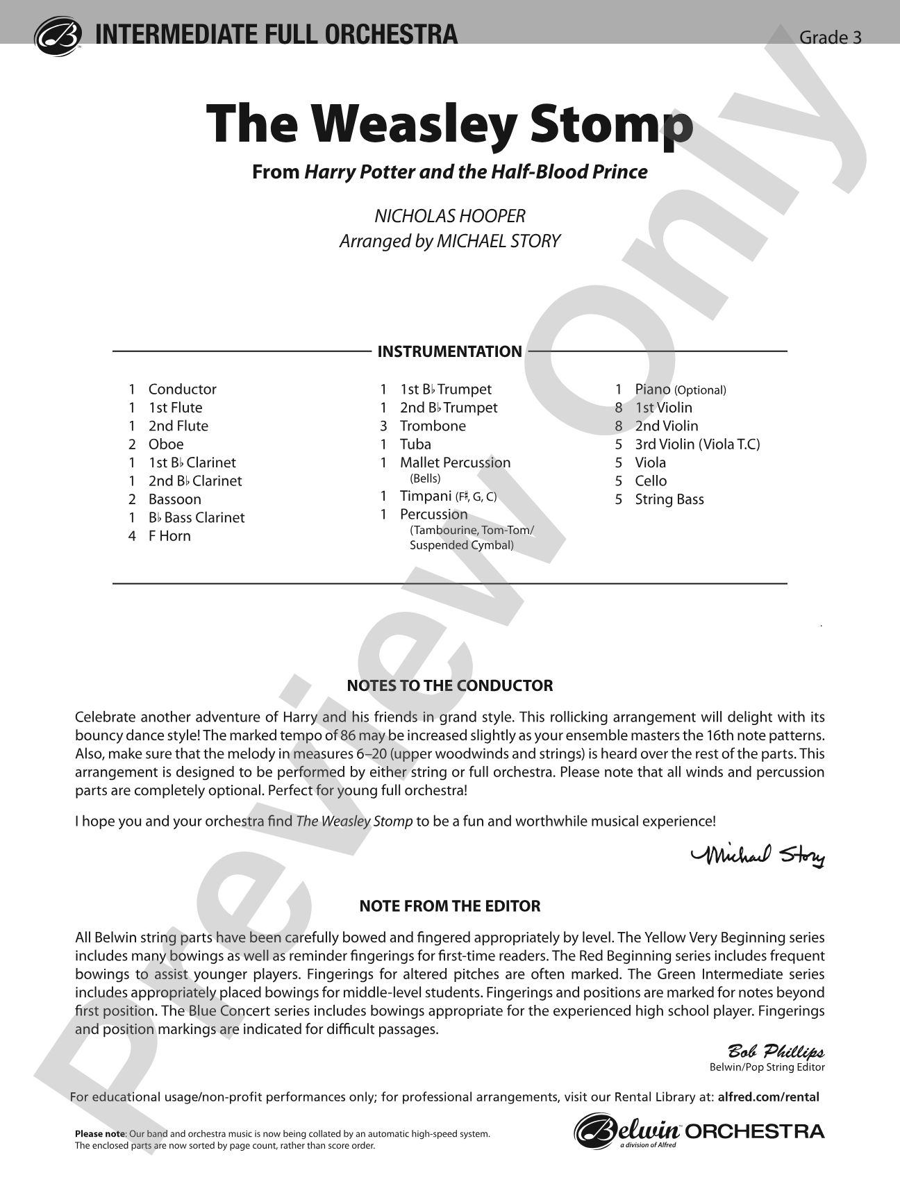 The Weasley Stomp (from Harry Potter and the Half-Blood Prince): Full Orchestra Conductor Score & Parts