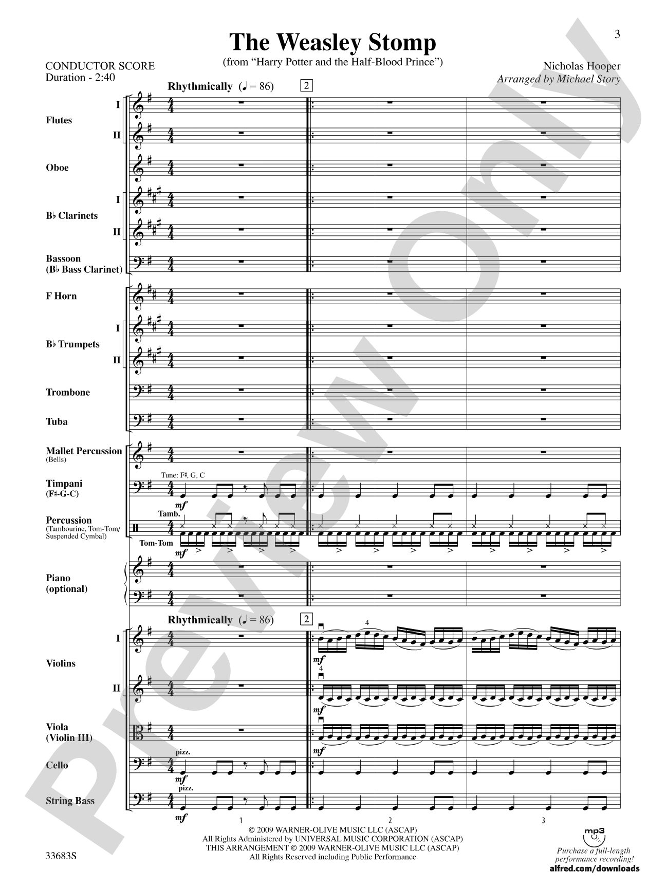 The Weasley Stomp (from Harry Potter and the Half-Blood Prince): Full Orchestra Conductor Score & Parts