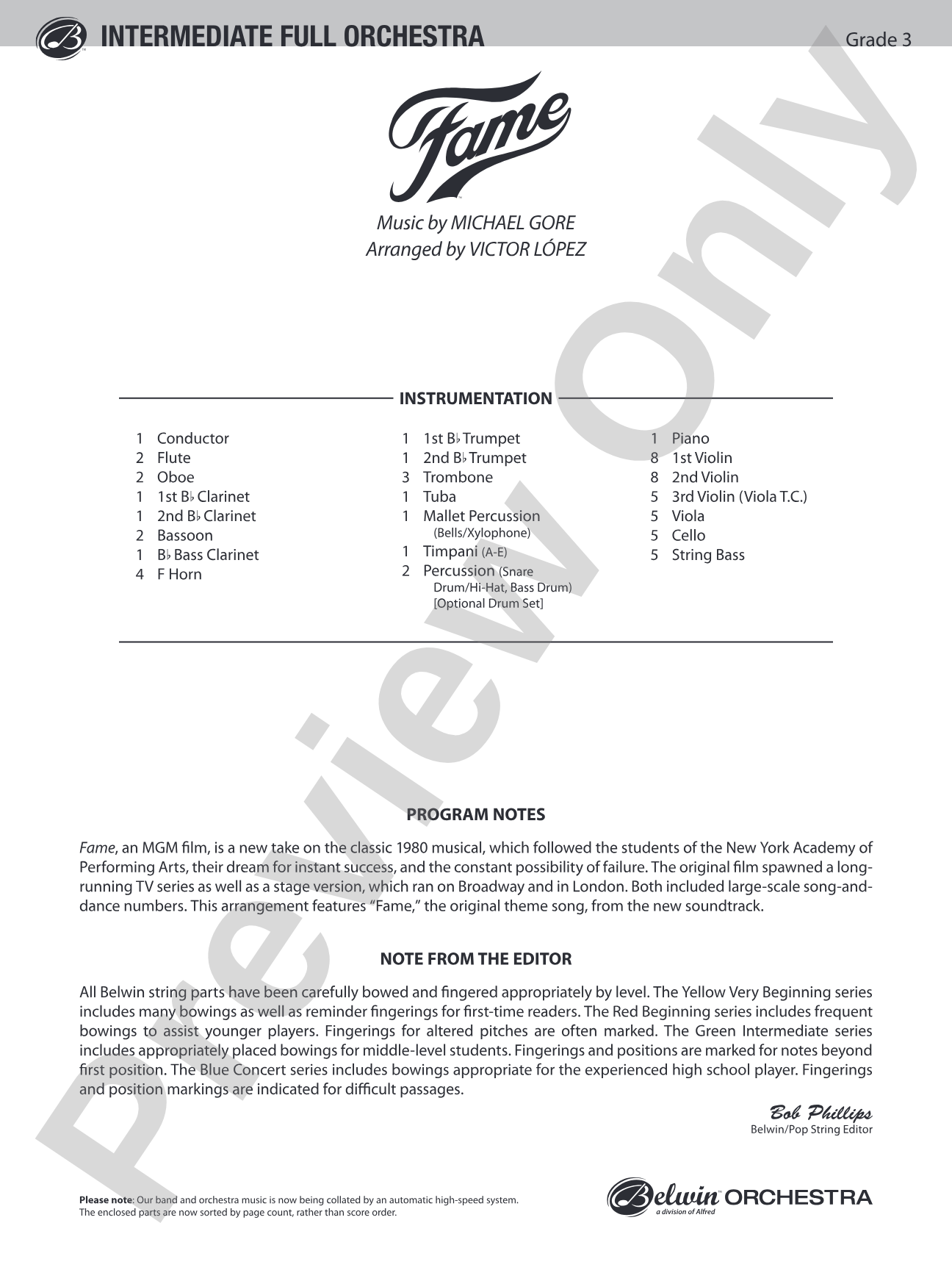 Fame (from the motion pictureFame): Full Orchestra Conductor Score & Parts