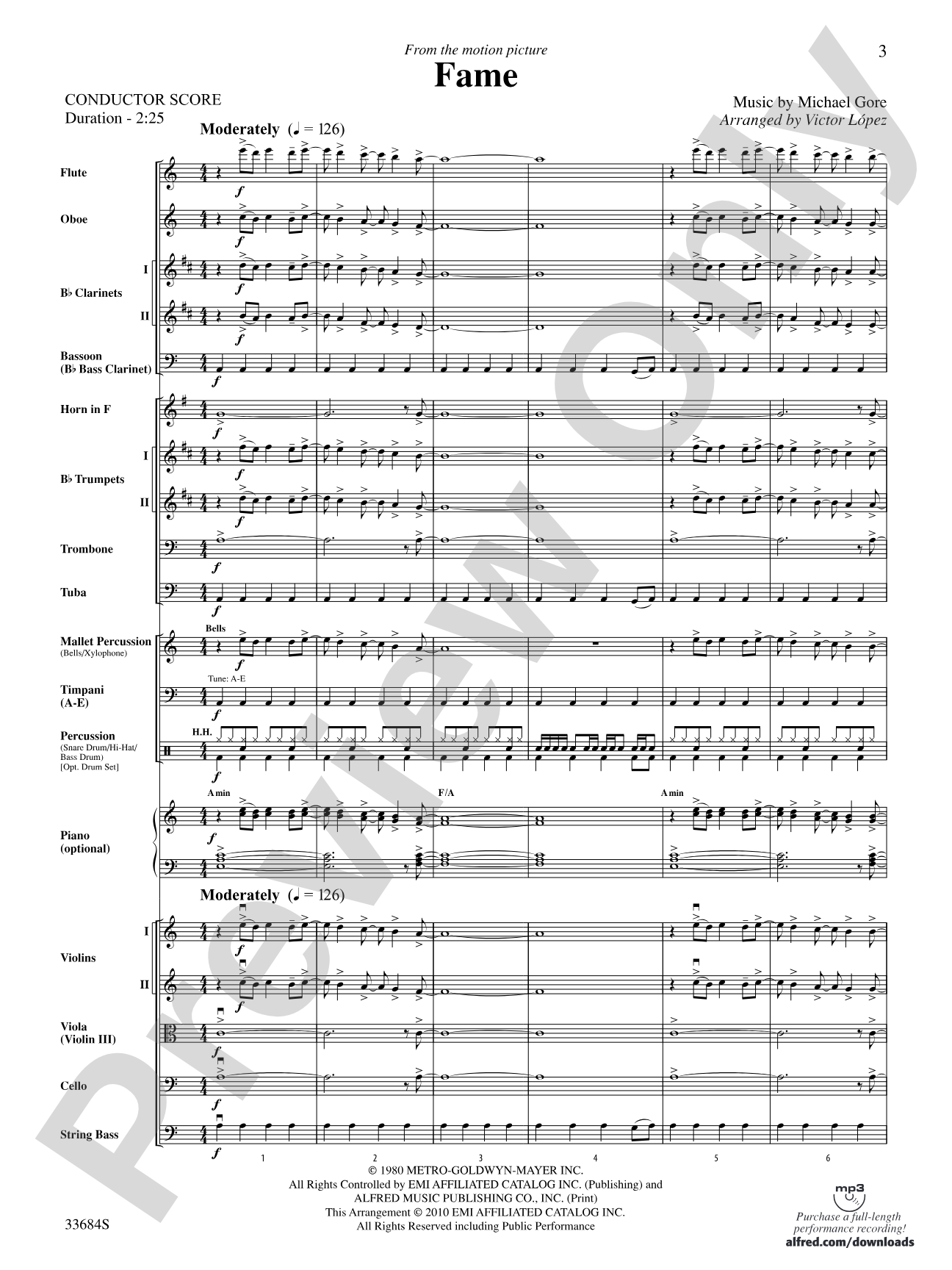 Fame (from the motion pictureFame): Full Orchestra Conductor Score & Parts