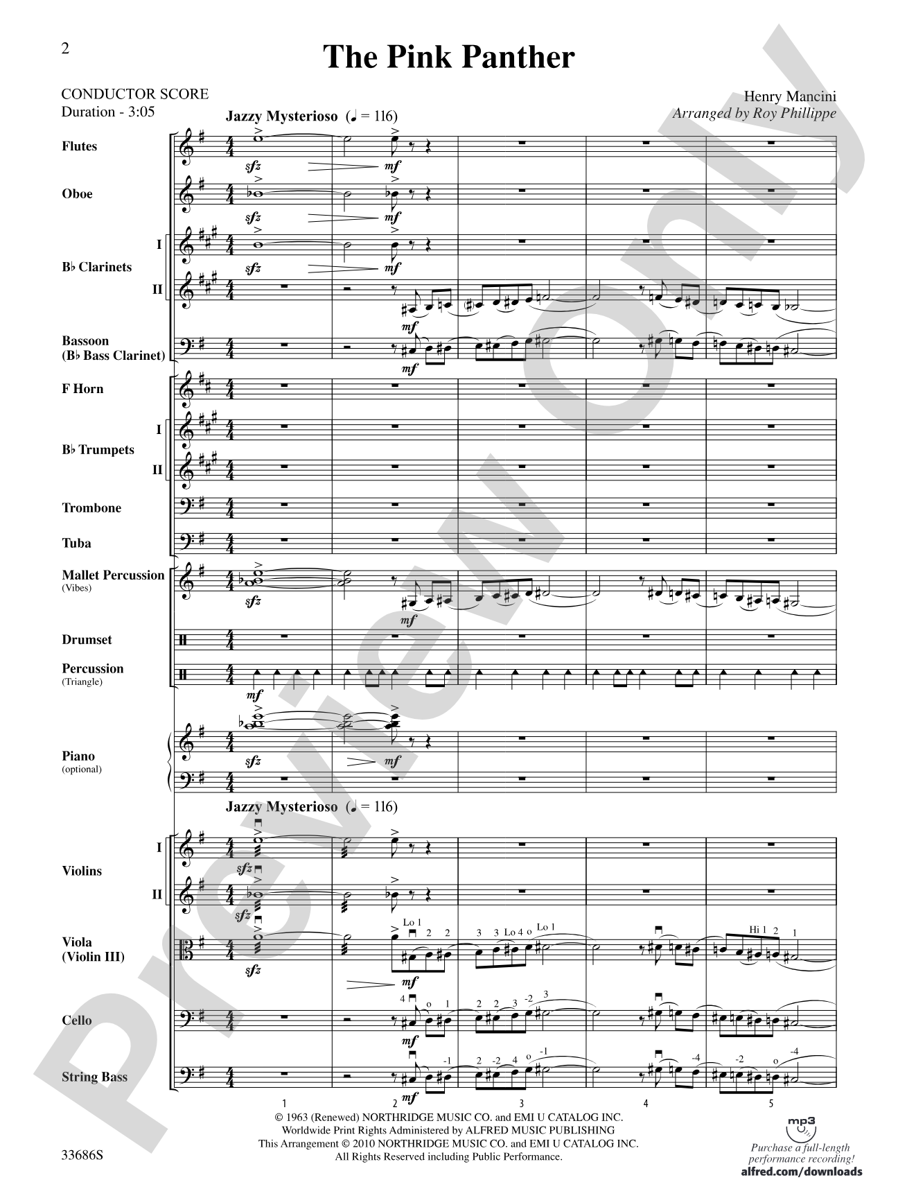 The Pink Panther: Full Orchestra Conductor Score & Parts