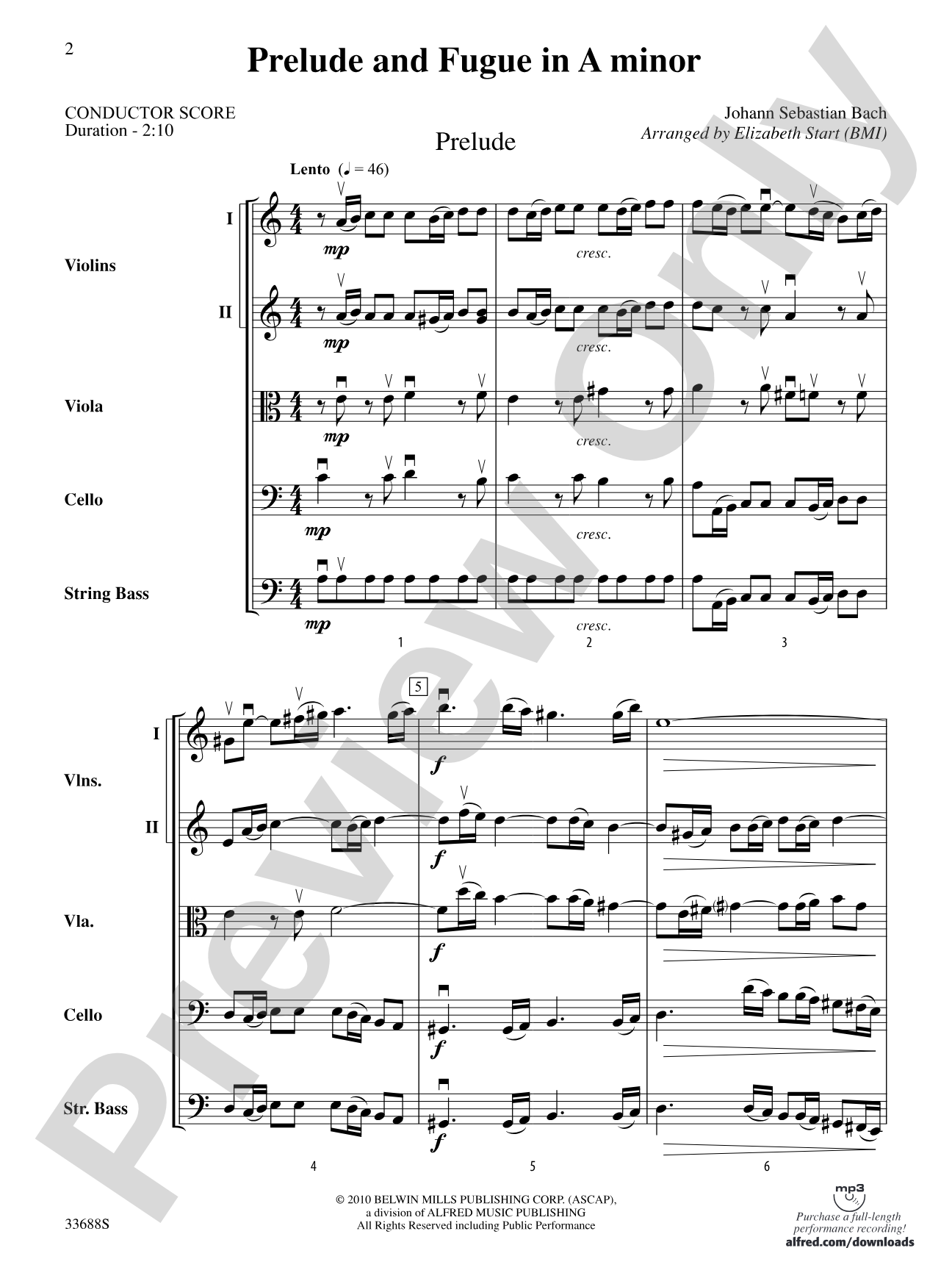 Prelude and Fugue in A Minor: String Orchestra Conductor Score & Parts