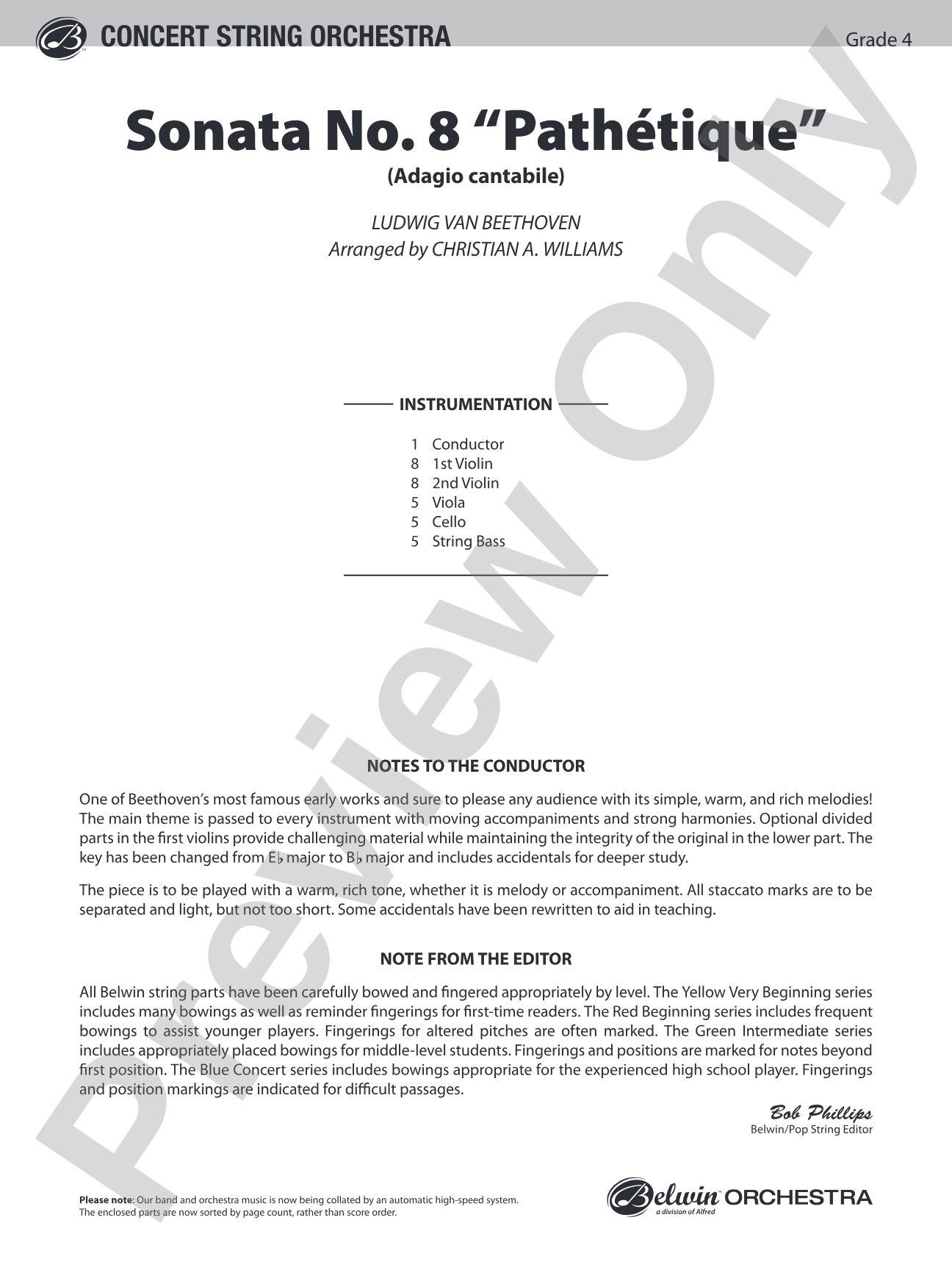 Sonata No. 8 "Pathetique": String Orchestra Conductor Score & Parts