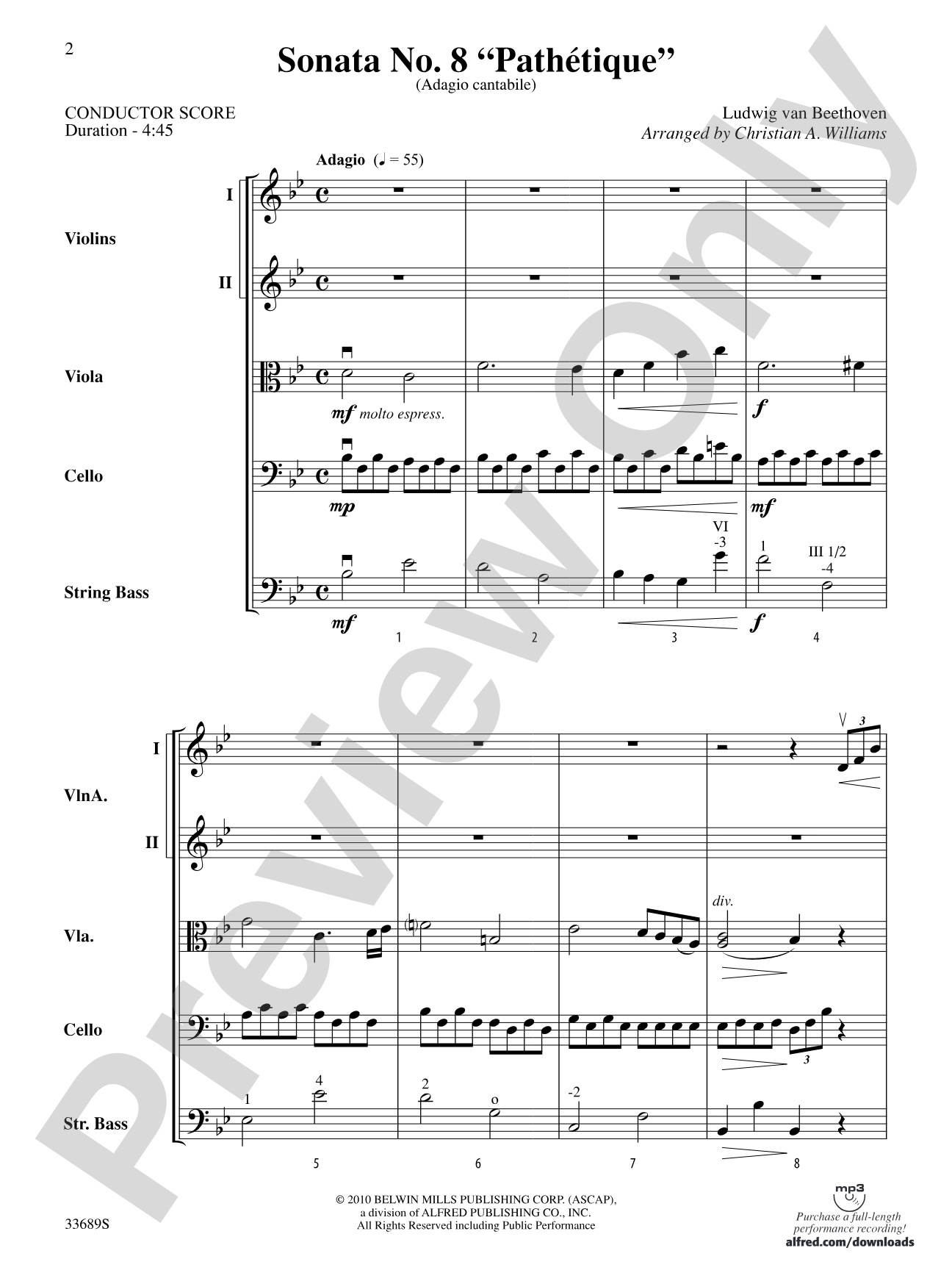 Sonata No. 8 "Pathetique": String Orchestra Conductor Score & Parts