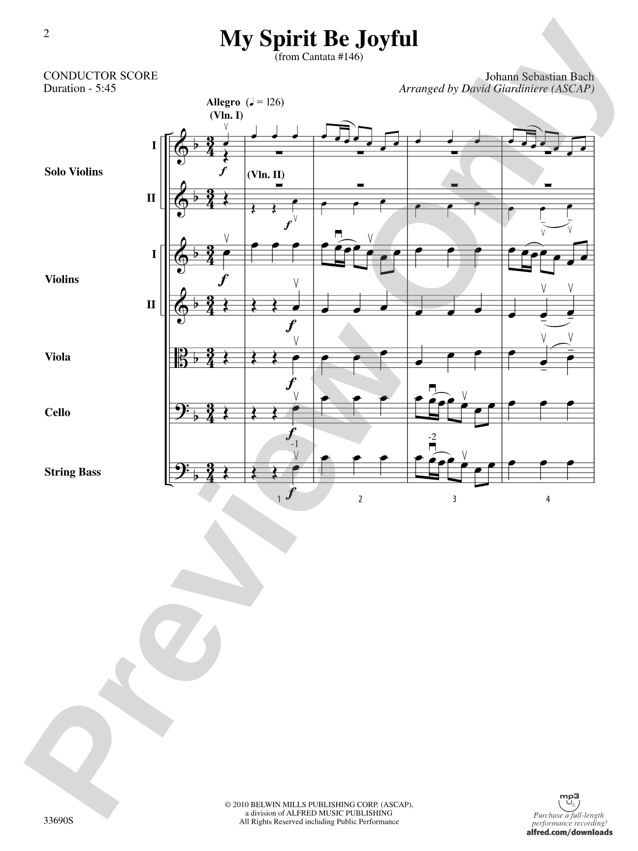 My Spirit Be Joyful (from Cantata No. 146): String Orchestra Conductor Score & Parts