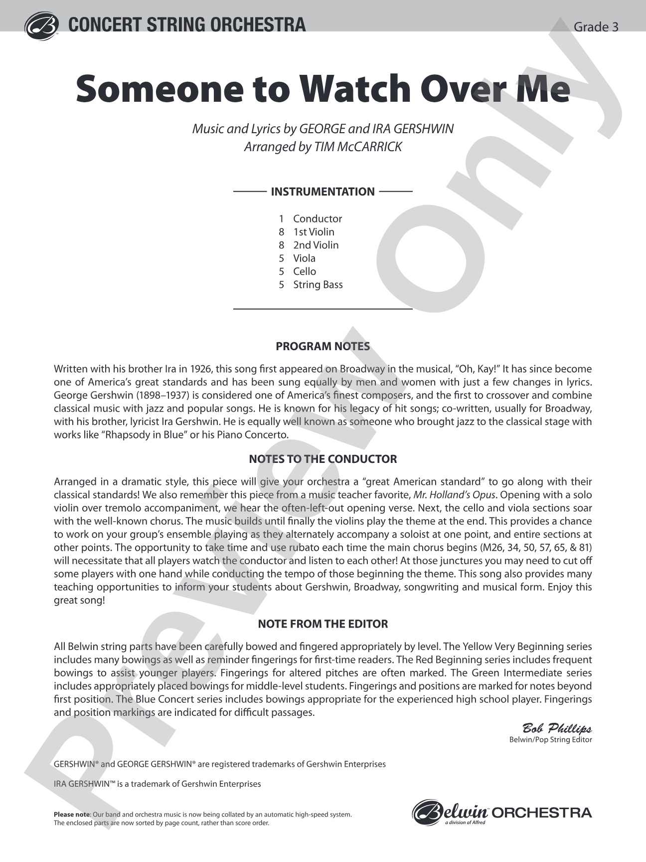 Someone to Watch Over Me: String Orchestra Conductor Score & Parts