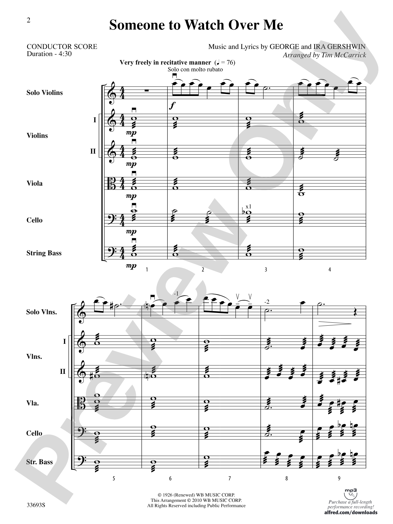 Someone to Watch Over Me: String Orchestra Conductor Score & Parts