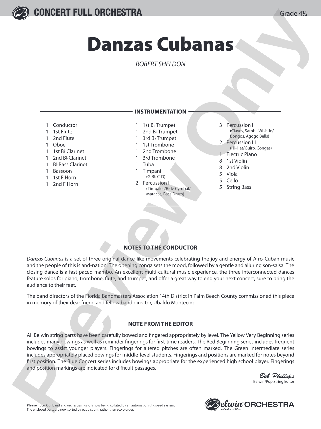 Danzas Cubanas: Full Orchestra Conductor Score & Parts
