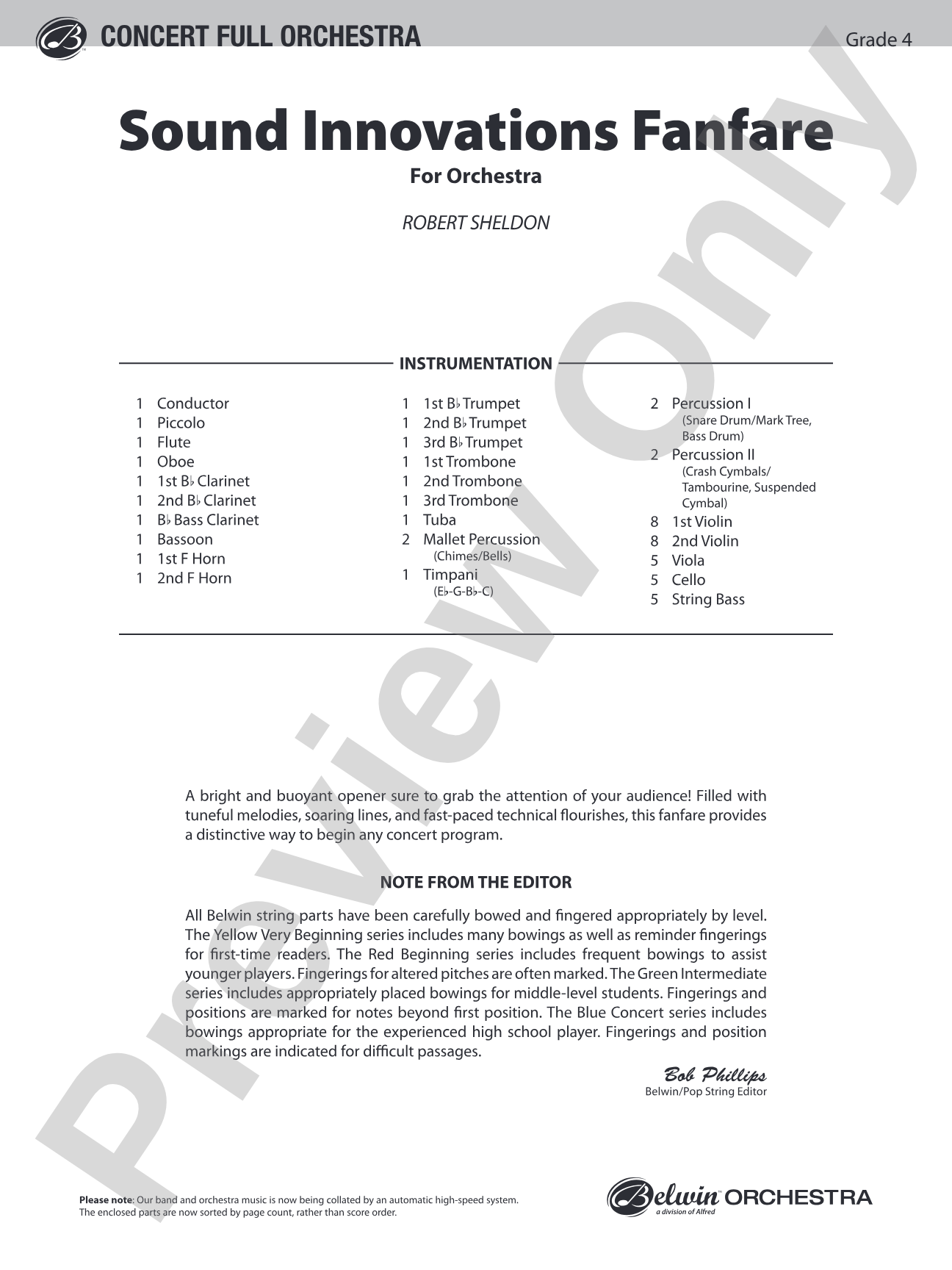 Sound Innovations Fanfare: Full Orchestra Conductor Score & Parts