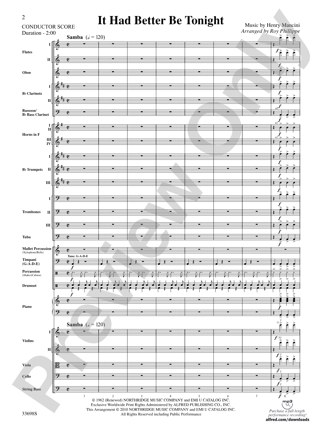 It Had Better Be Tonight (from The Pink Panther): Full Orchestra Conductor Score & Parts