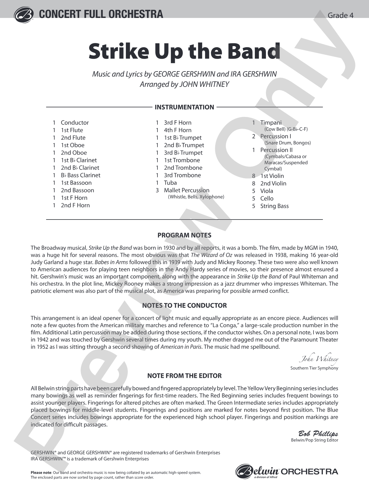 Strike Up the Band: Full Orchestra Conductor Score & Parts