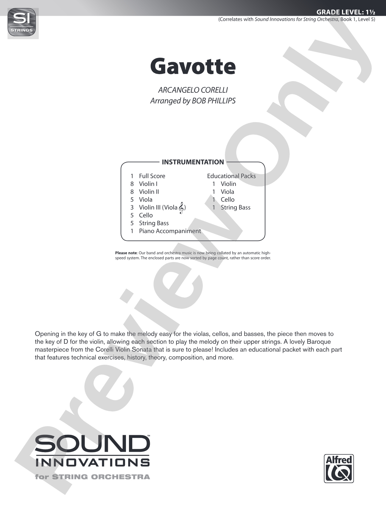 Gavotte: String Orchestra Conductor Score & Parts