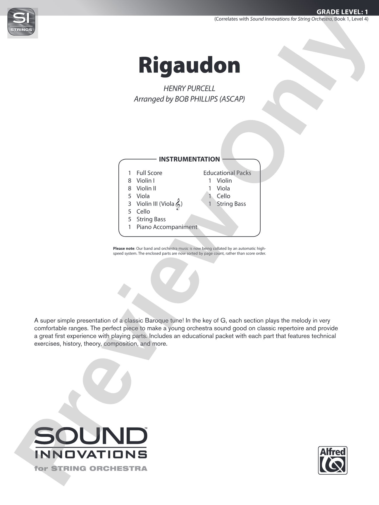 Rigaudon: String Orchestra Conductor Score & Parts