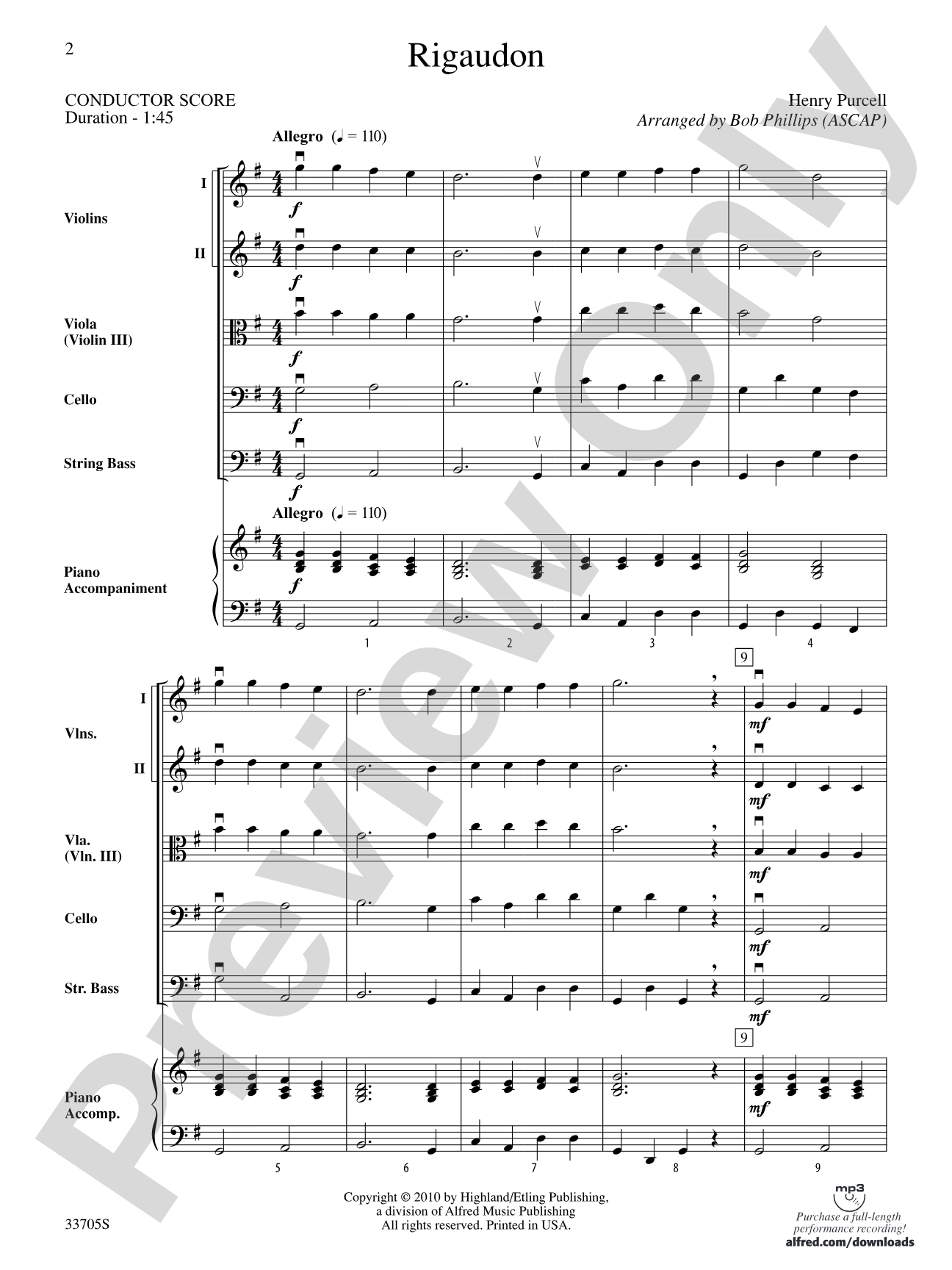 Rigaudon: String Orchestra Conductor Score & Parts