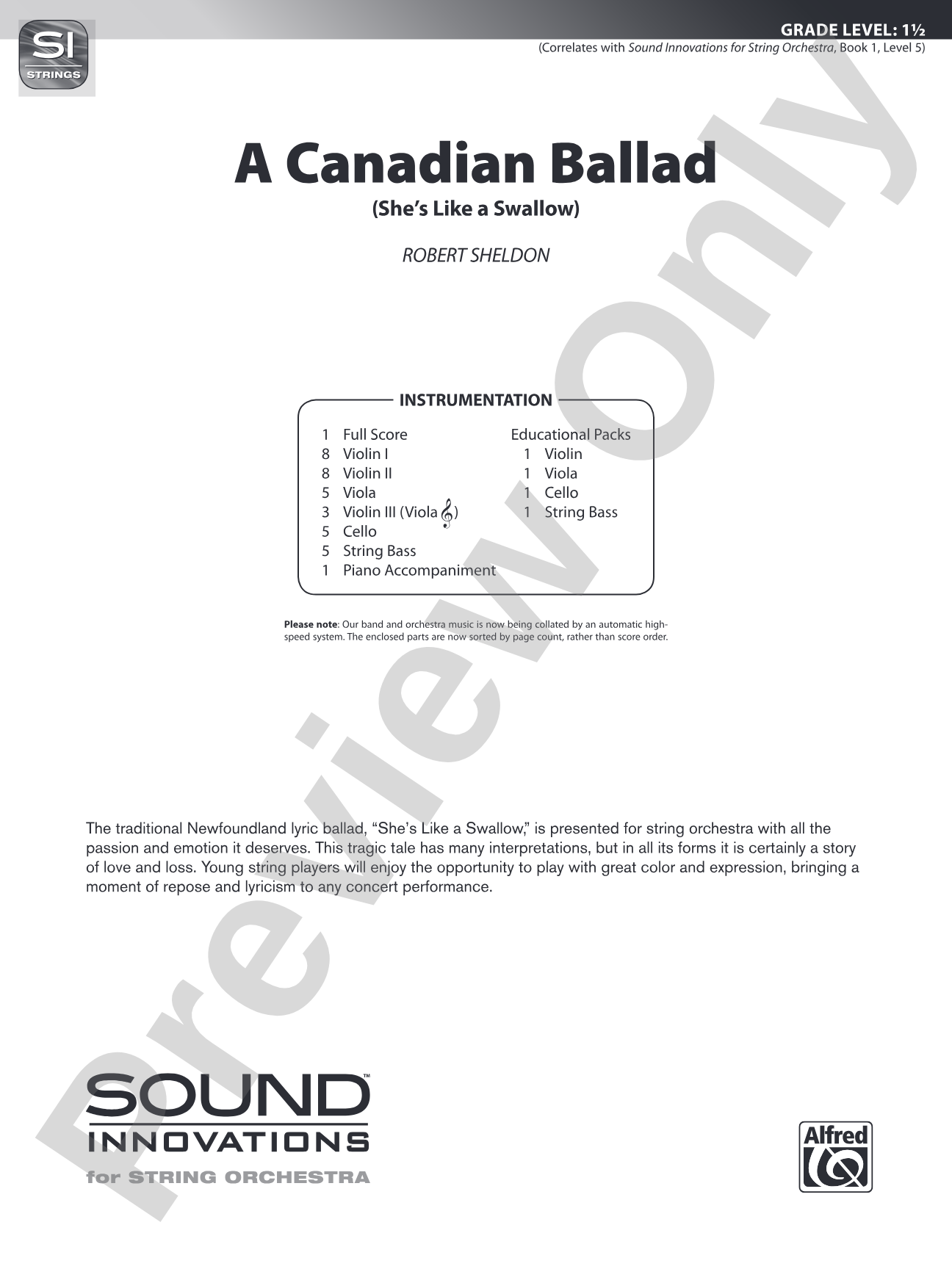 A Canadian Ballad: String Orchestra Conductor Score & Parts